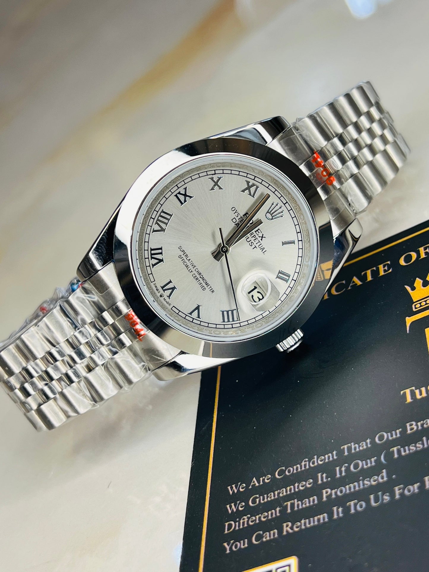 Roman Date Just Silver White Plain Bezel Automatic Watch