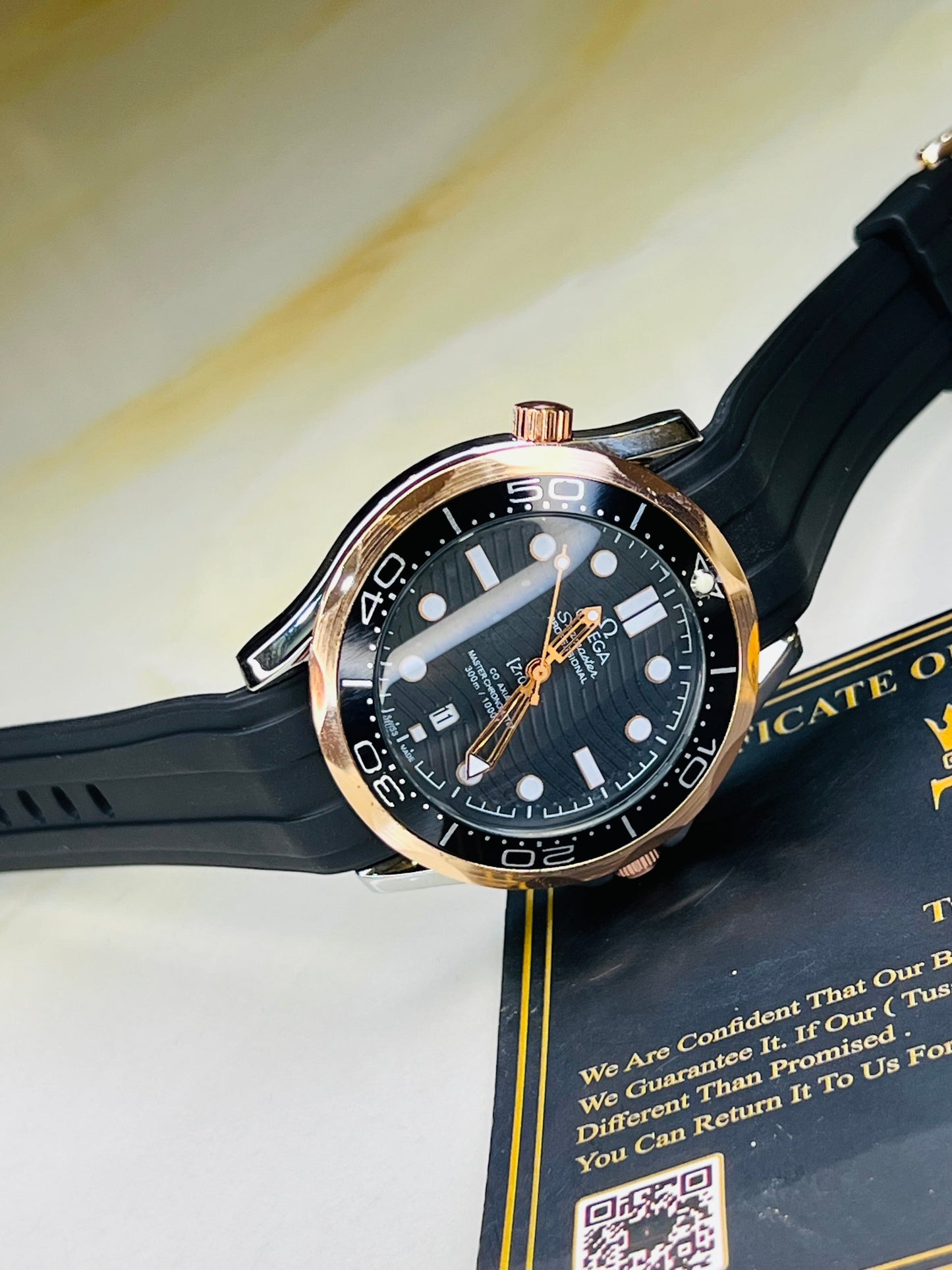Omega Silicon Strap Black Gold Watch