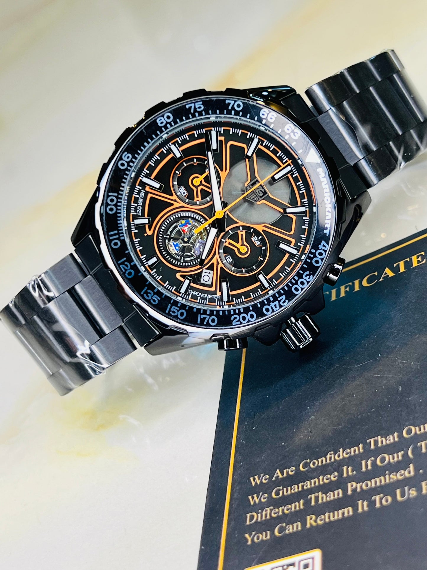 Tag Heur Black Orange Chronograph Watch