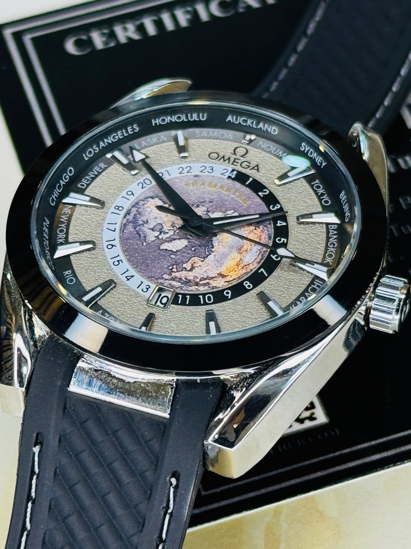 Black Silver Aqua Terra Omega Watch