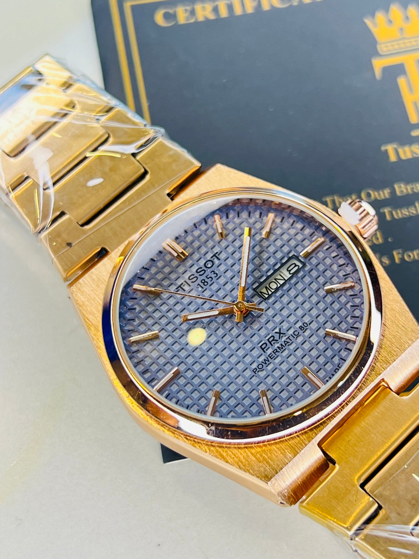 Tissot PRX Rose Gold With Blue Textured Dial Watch