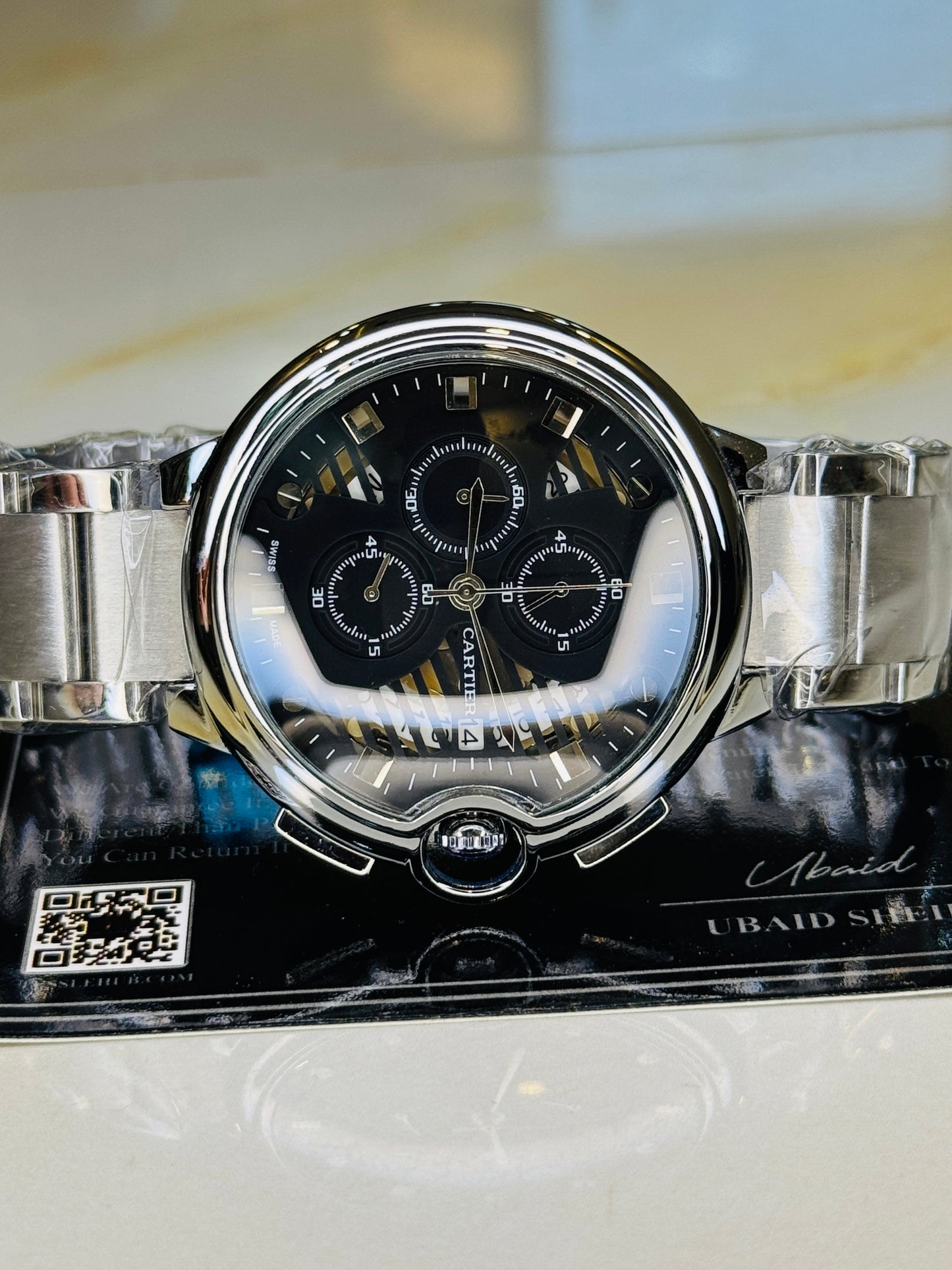 C-2 Silver Black Chain Cart*er Chronograph Dial Watch