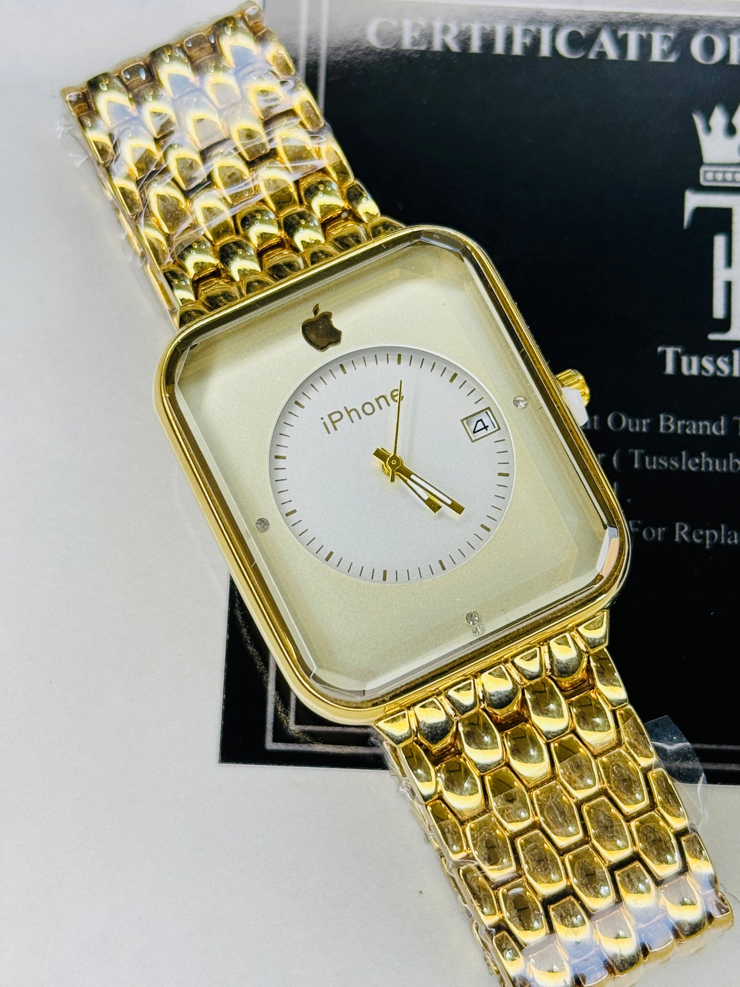 gold white apple seamer platinum watch