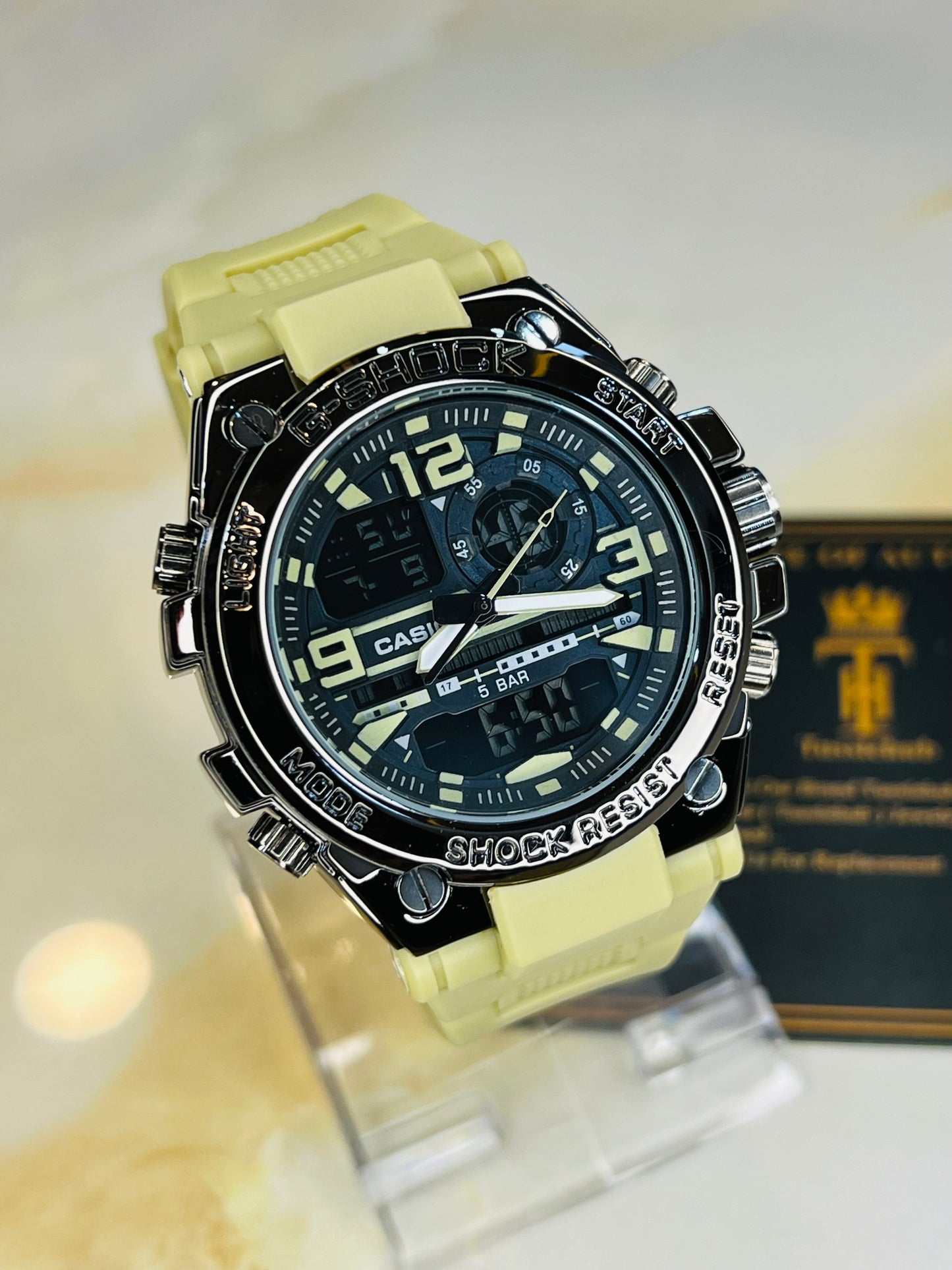 Beige Strap Digital Metal Body Sports Watch