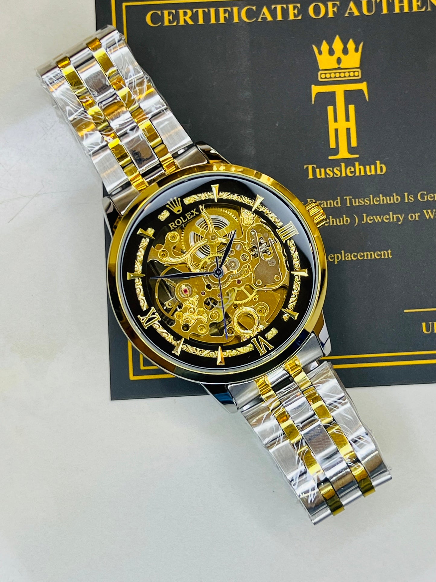 R-1 Two Tone Black Chain Strap Skeleton Automatic Watch