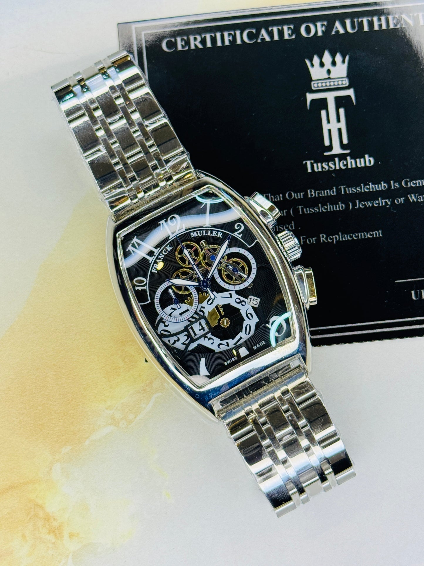 Chain Frank Muller Silver Black Chronograph Dial Watch