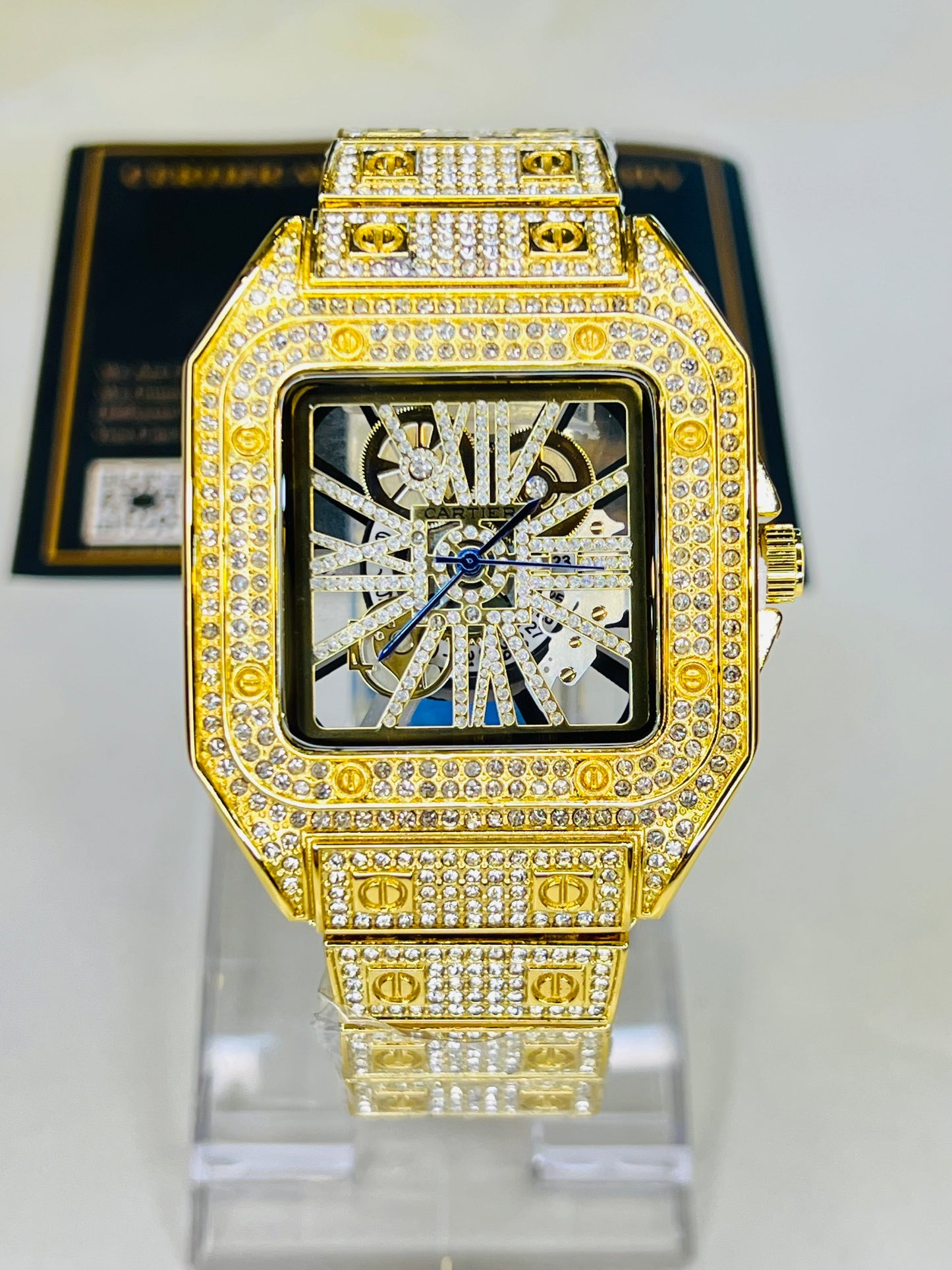Gold Skeleton Iced Out Watch