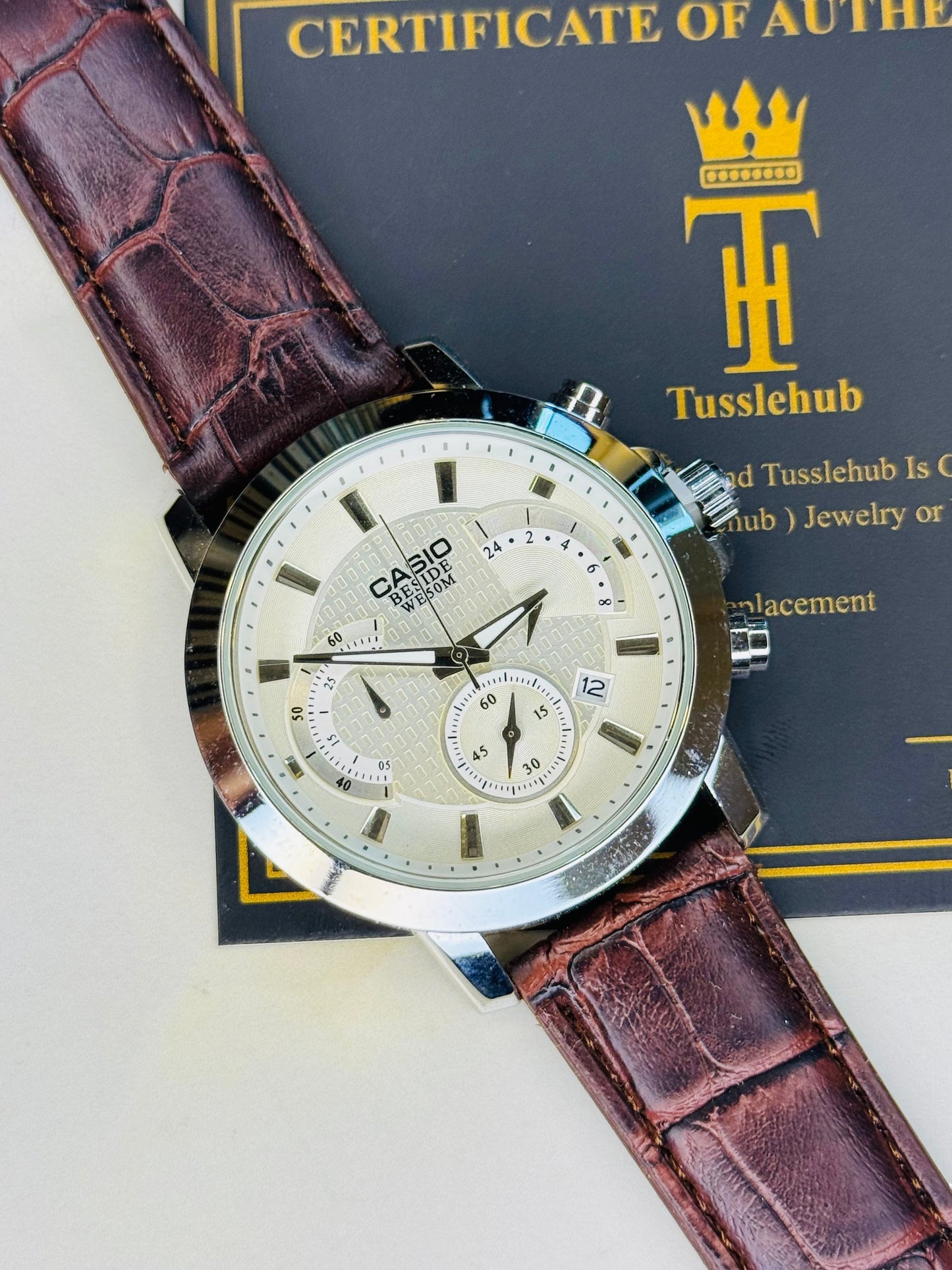 Brown Silver Beside Chronograph Watch