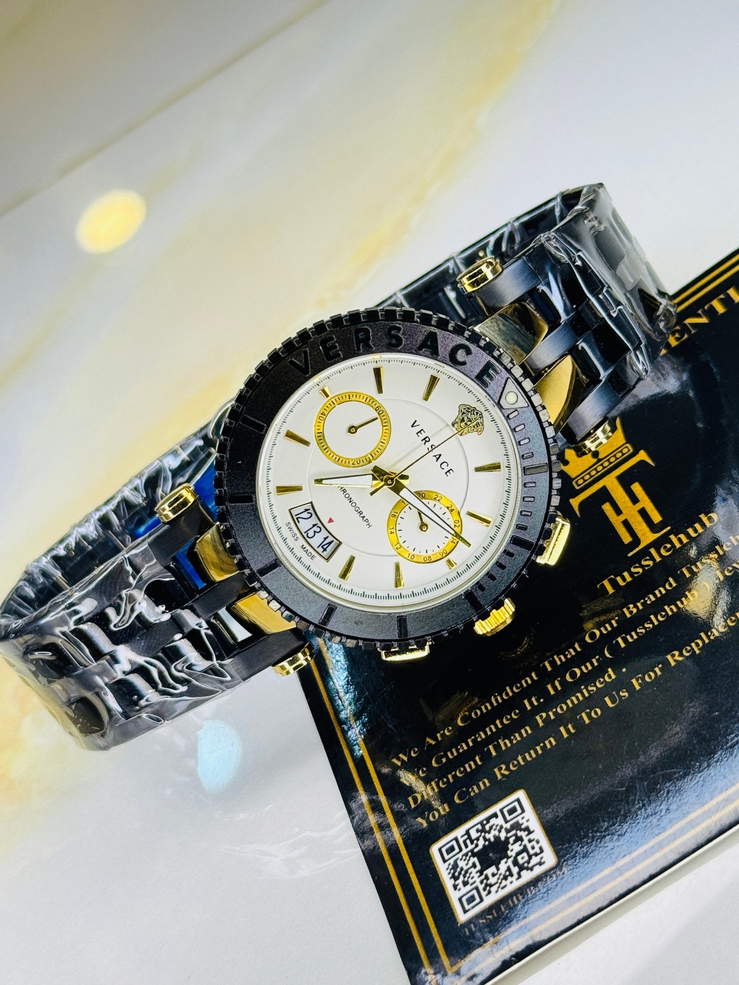 Millionaire Black Versace White Chronograph Dial Watch