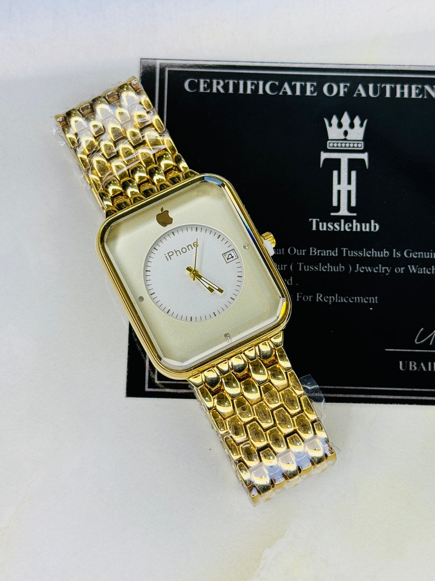 gold white apple seamer platinum watch