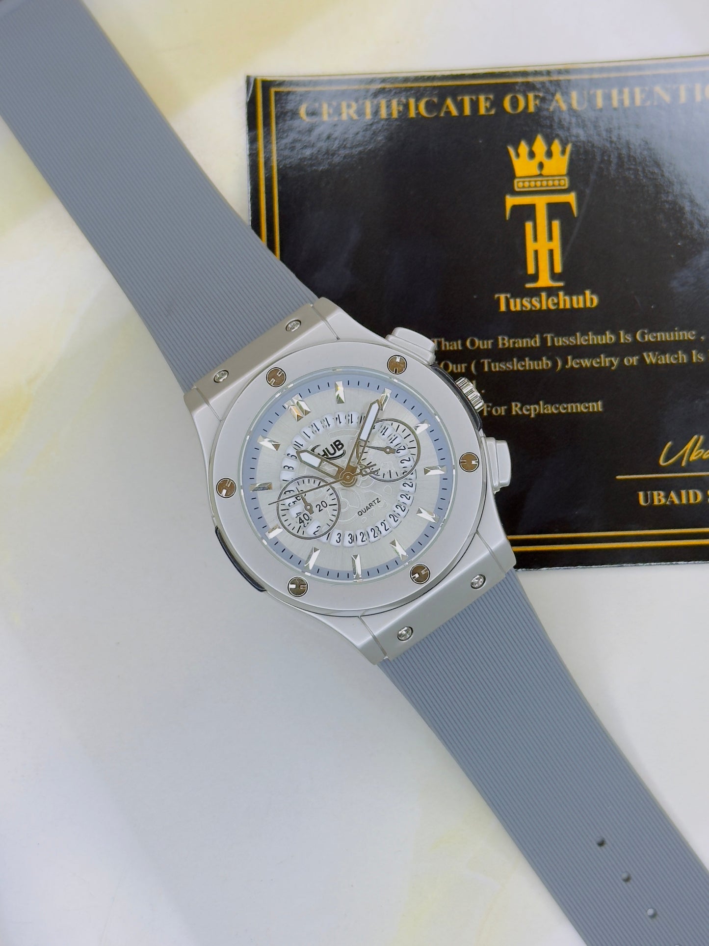 Ash Grey Hologram Hublot Silicone Strap Watch