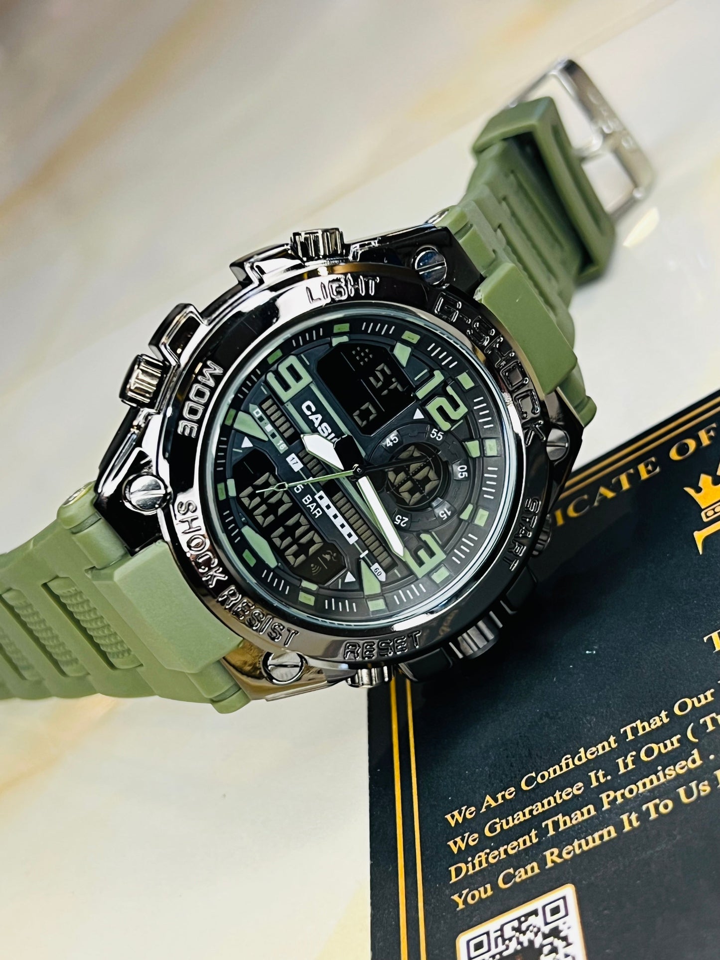 Army Green Strap Digital Metal Body Sports Watch