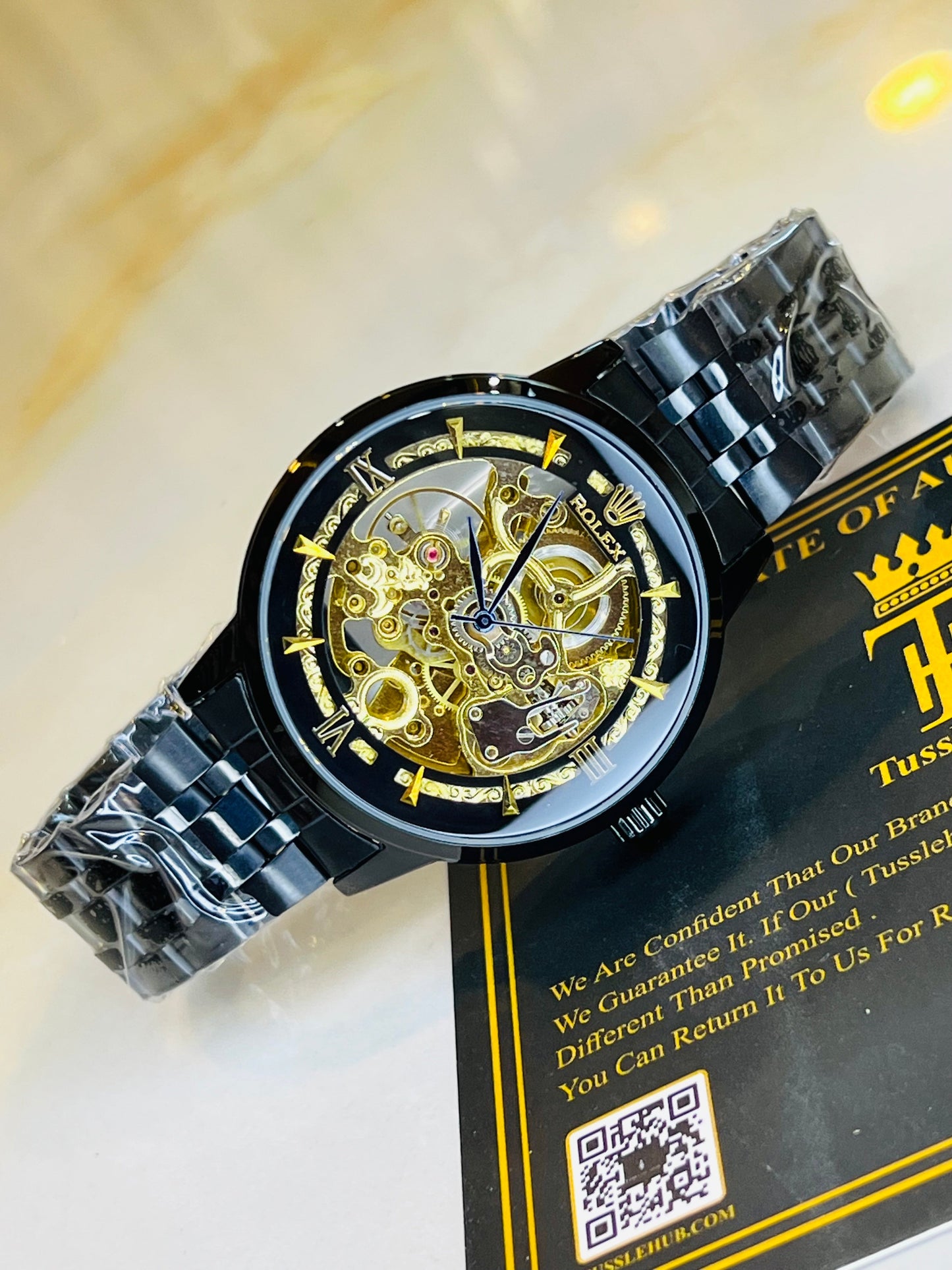 R-1 Black Gold Chain Strap Skeleton Automatic Watch