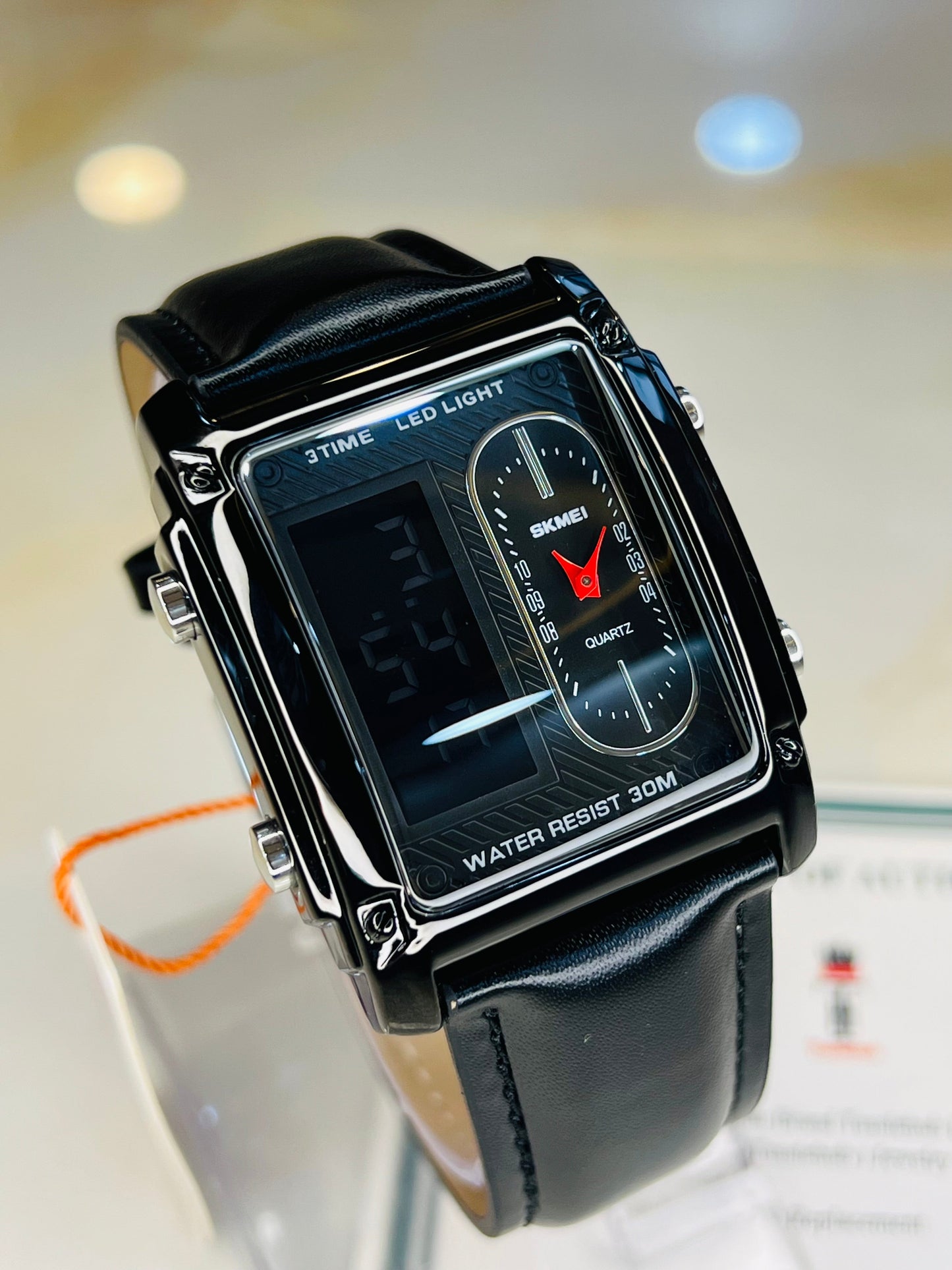 Leather Strapped Skmei 3 Time Black Watch