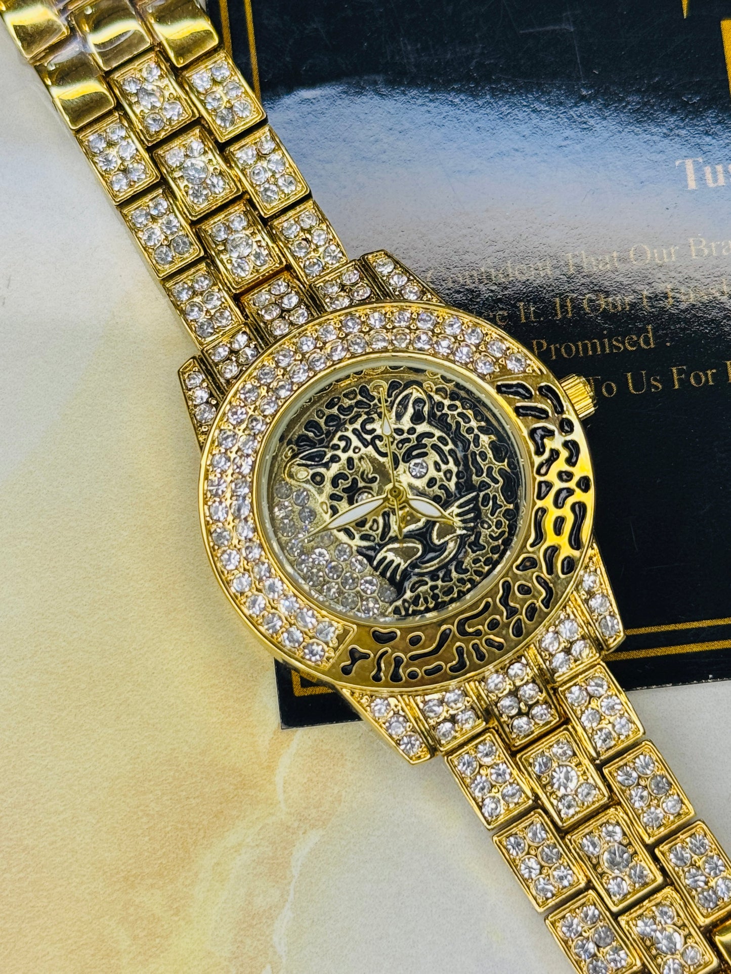 Gold Lioness Iced Out Watch For Her