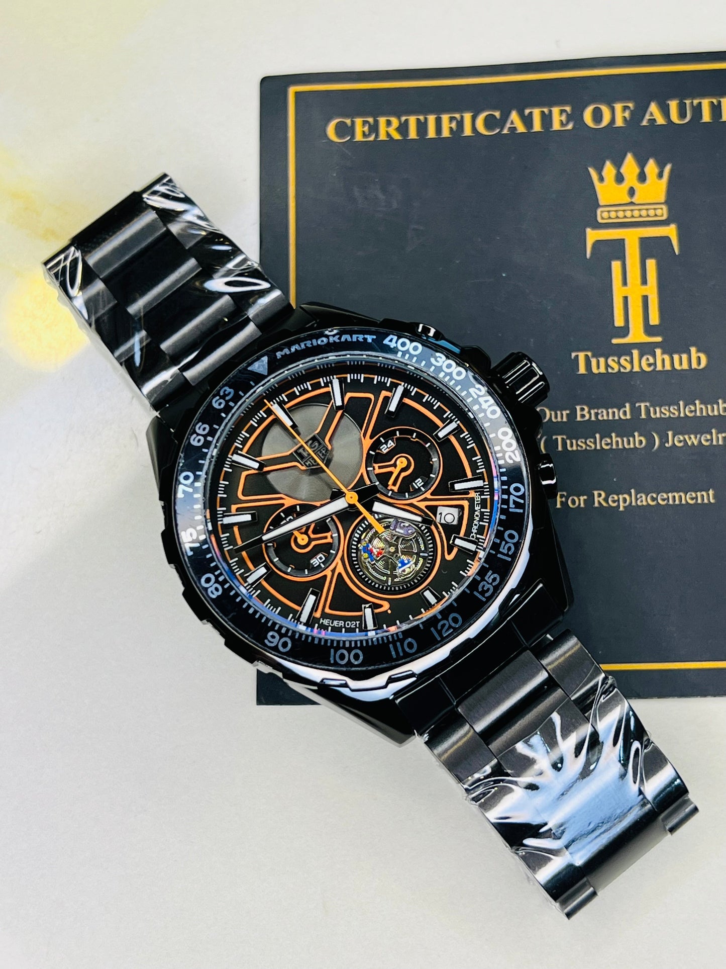 Tag Heur Black Orange Chronograph Watch