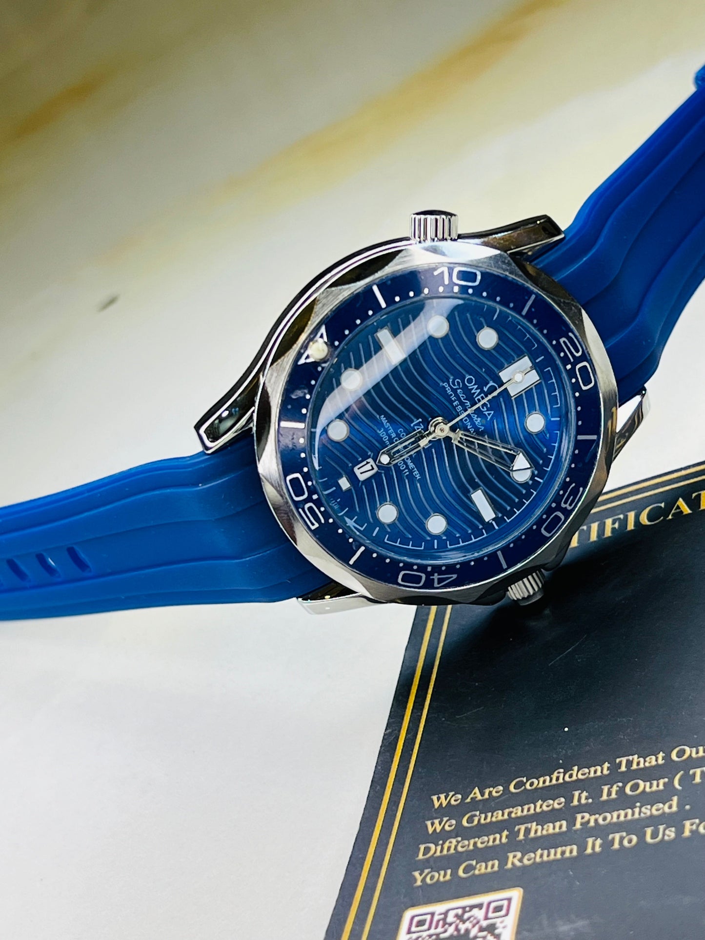 Omega Silicon Strap Black Blue Silver Watch