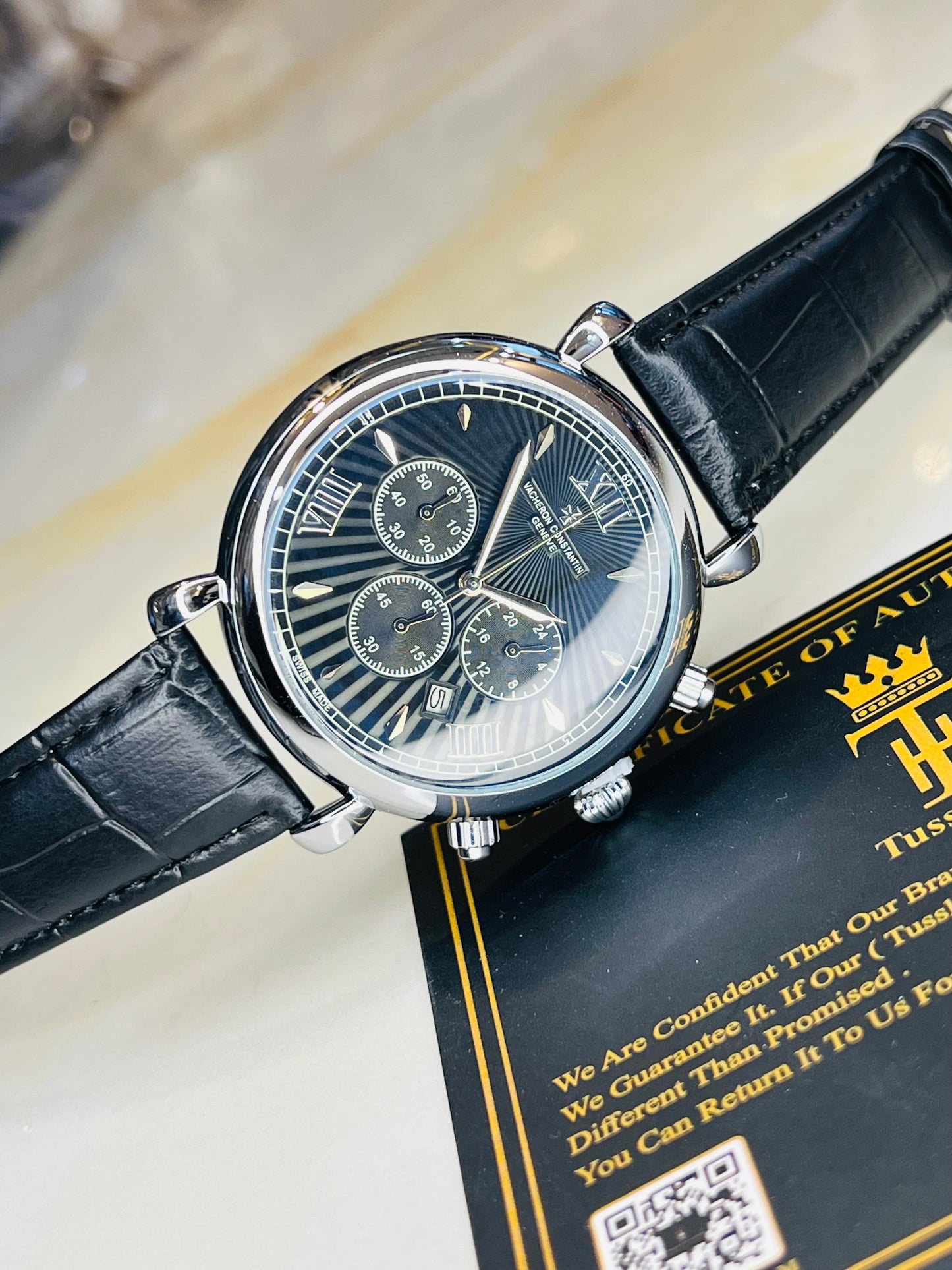 Constantin Black Silver Chronograph Watch