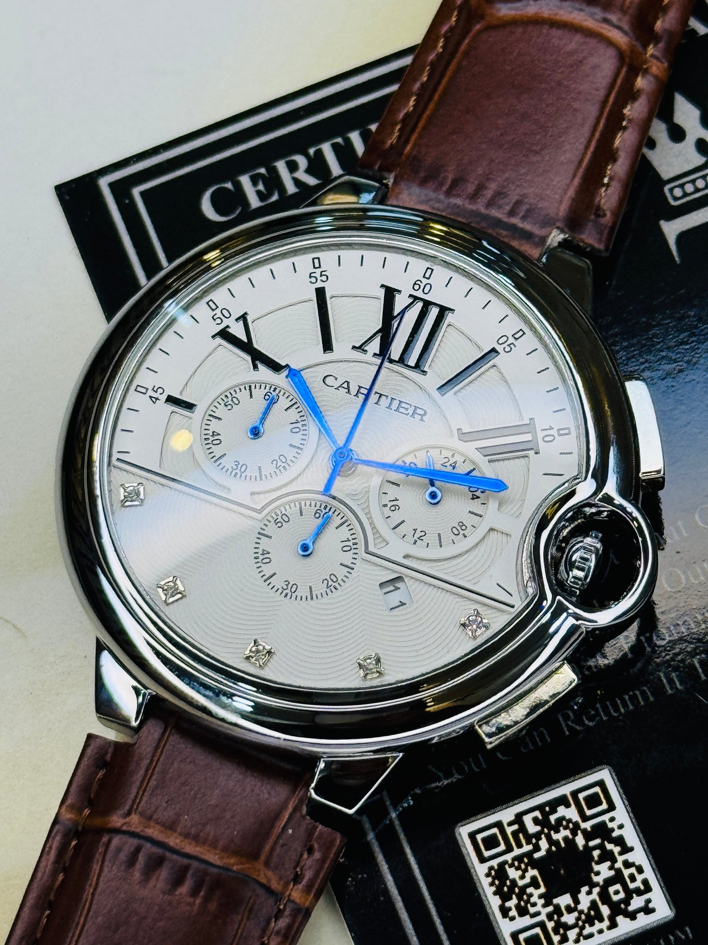 Brown White Cart*er Chronograph Dial Watch