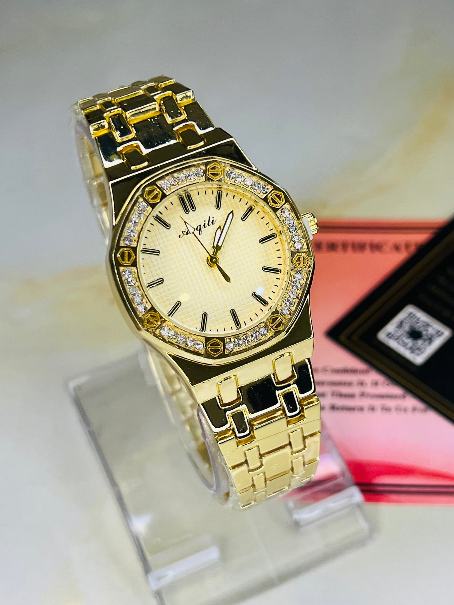Gold AP Zircon Dial Watch For Her