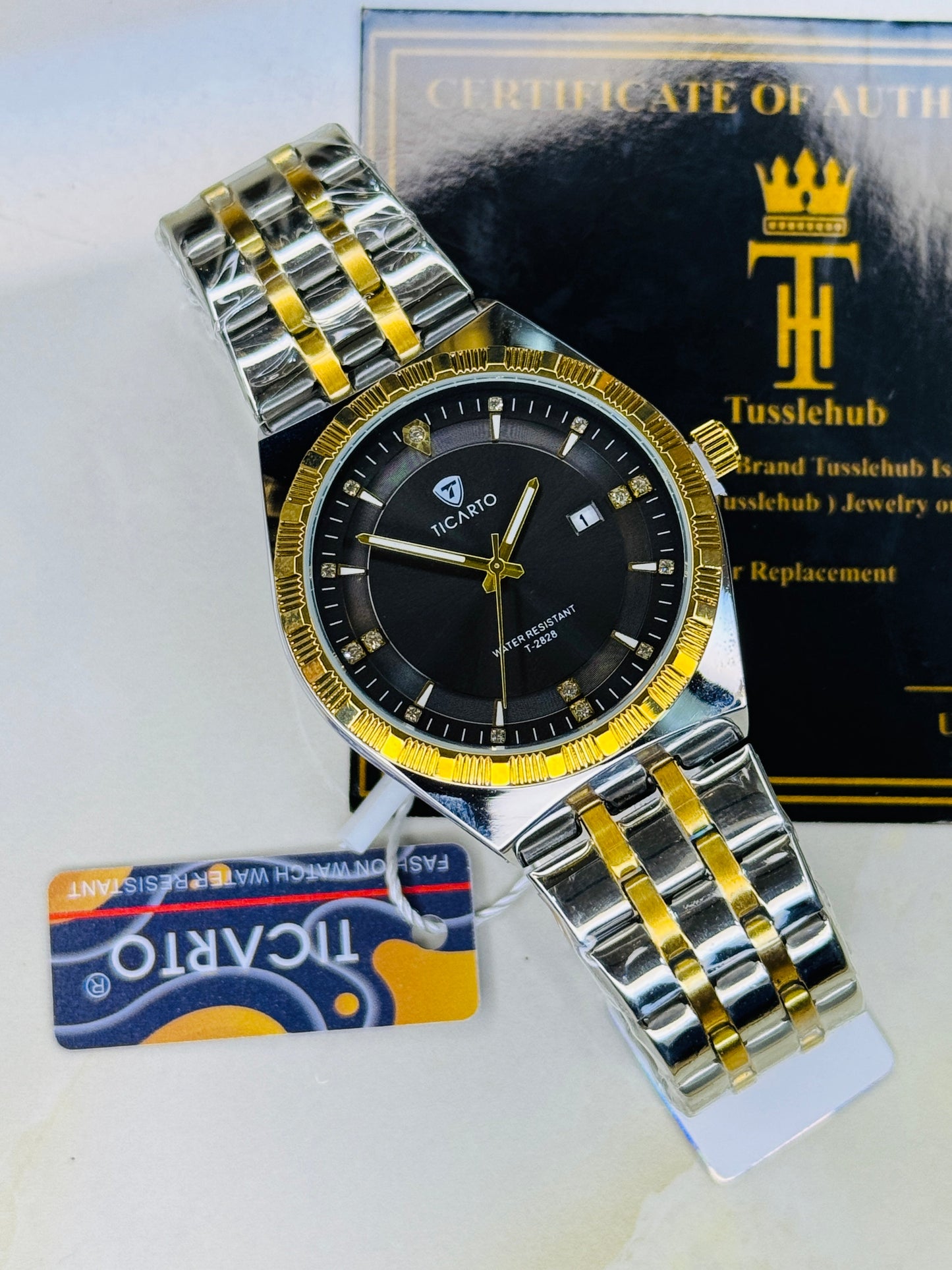 Two Tone Black Dial Ticarto Diamond Watch