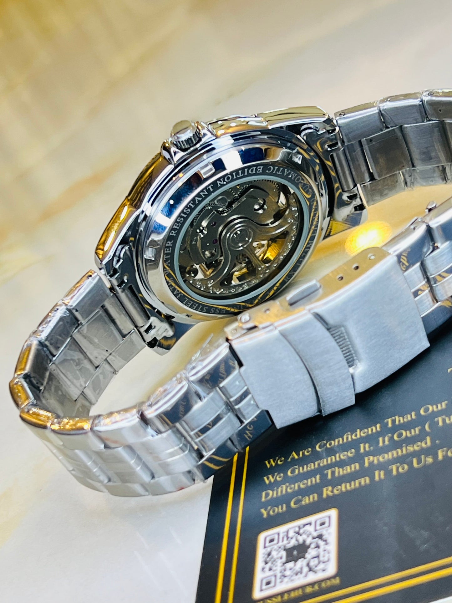 R-2 Silver White Chain Strap Skeleton Automatic Watch