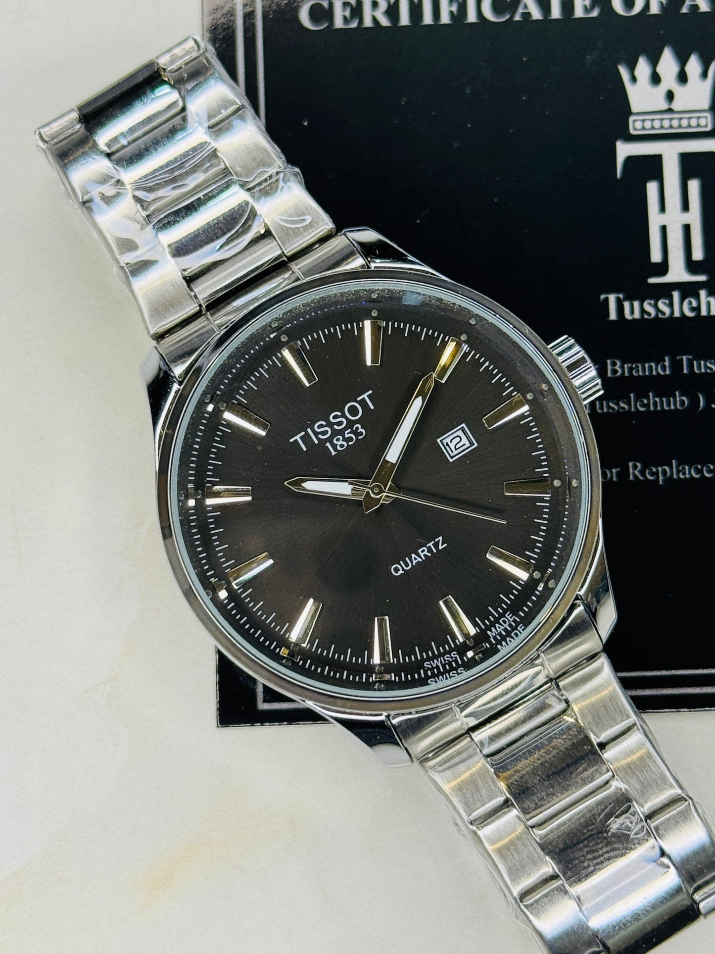 Pr100 Silver Black Round Tissot Watch