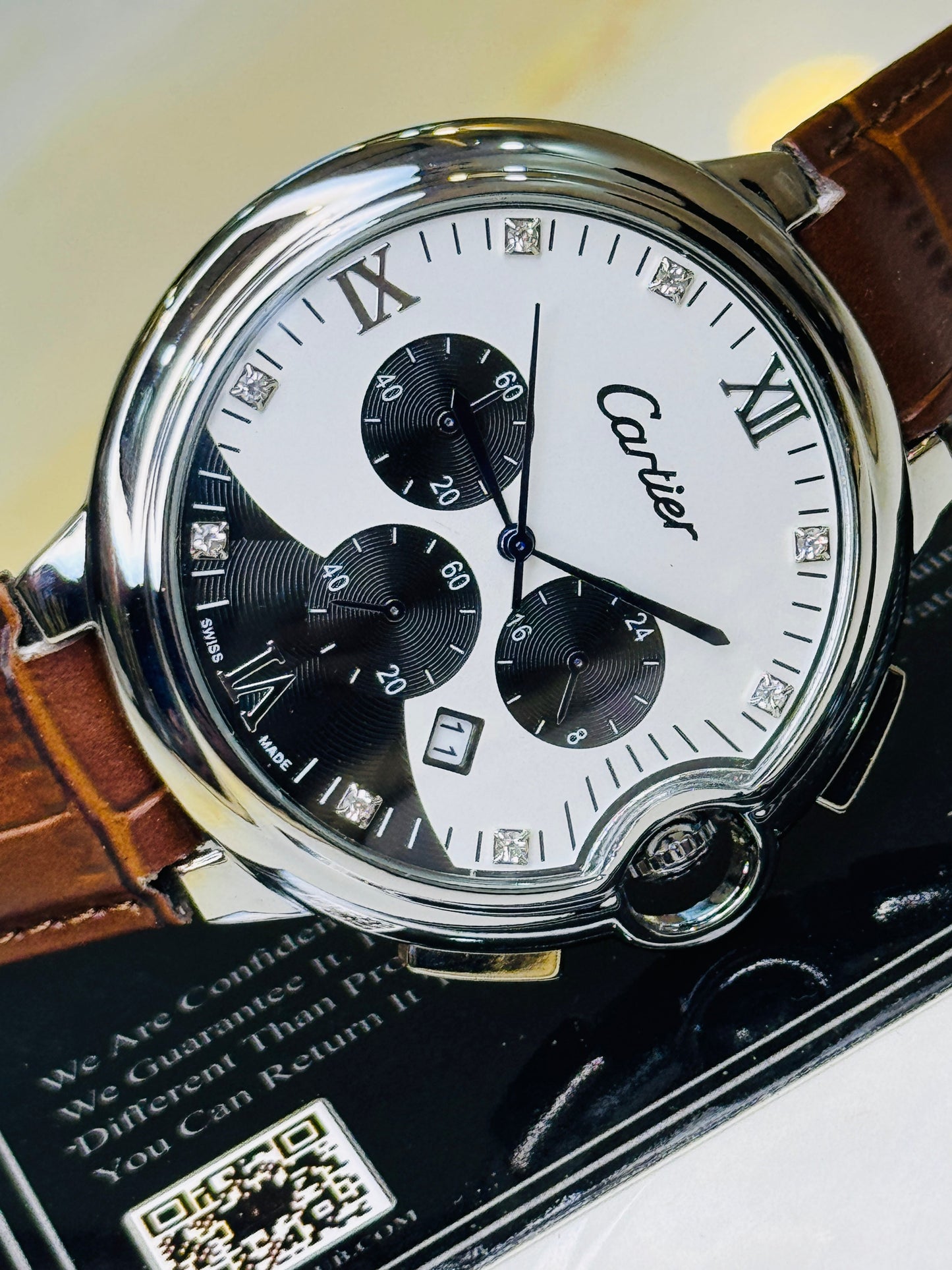 Brown Panda Cart*er Chronograph Dial Watch