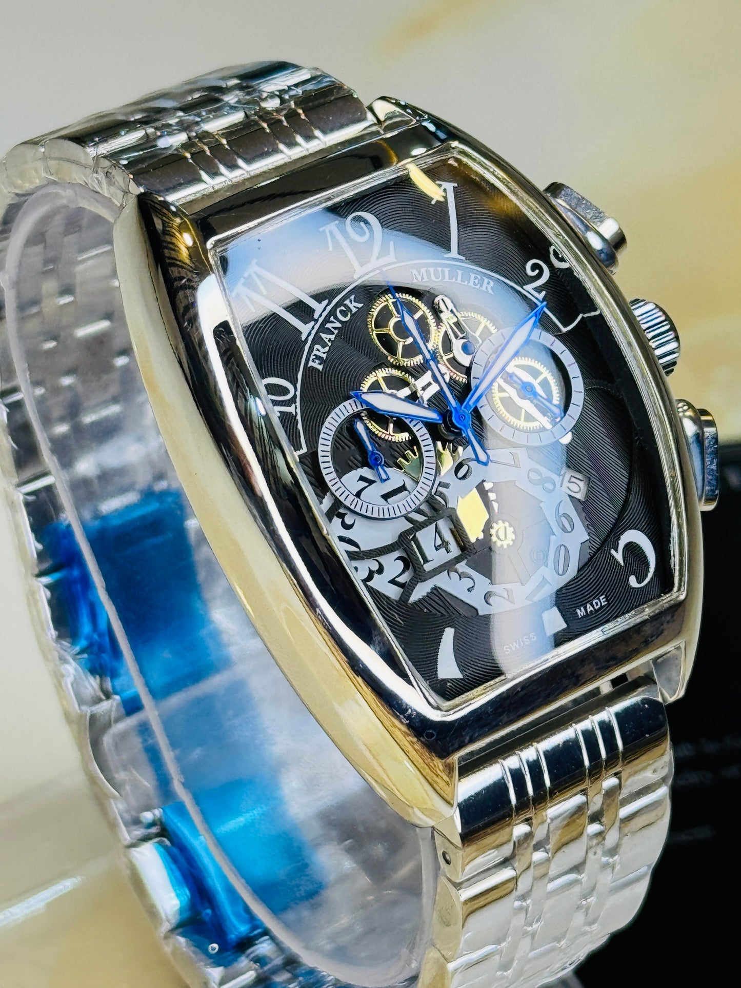 Chain Frank Muller Silver Black Chronograph Dial Watch