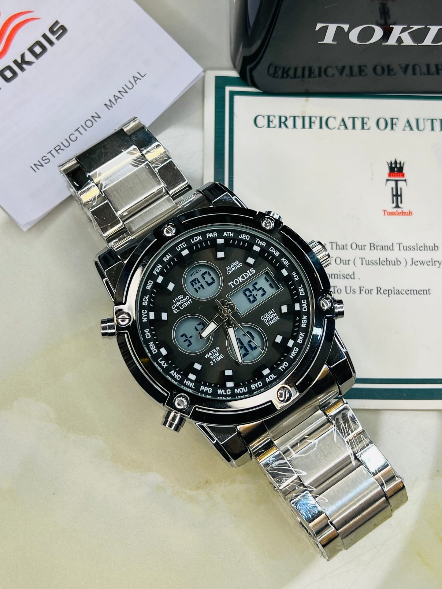 Silver Metal Digital Analogue Tokdis Watch