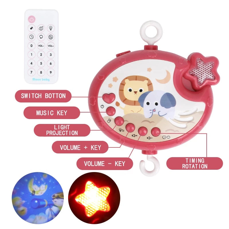 Baby Music Crib/Cot Mobile with Projector And Remote Red