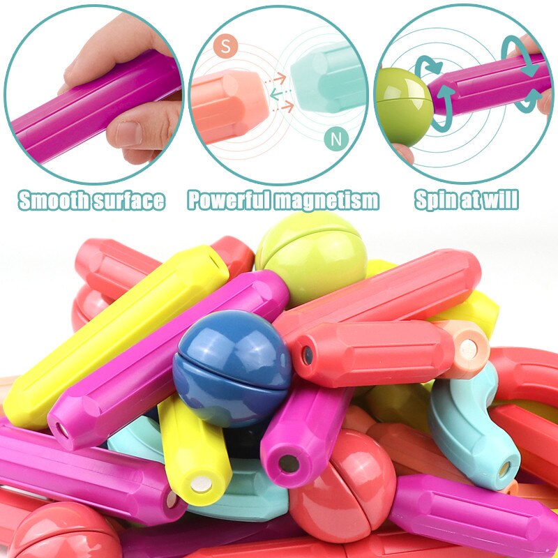 60 PCS Magnetic Building Blocks Set Early Learning Magnetic Sticks Balls Assembling Game