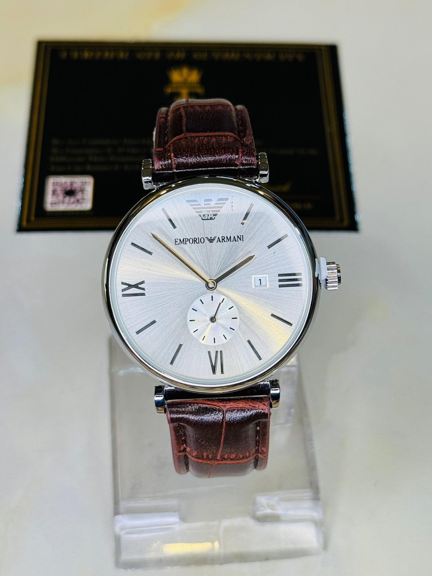 Brown Silver Emporio Down Second Watch