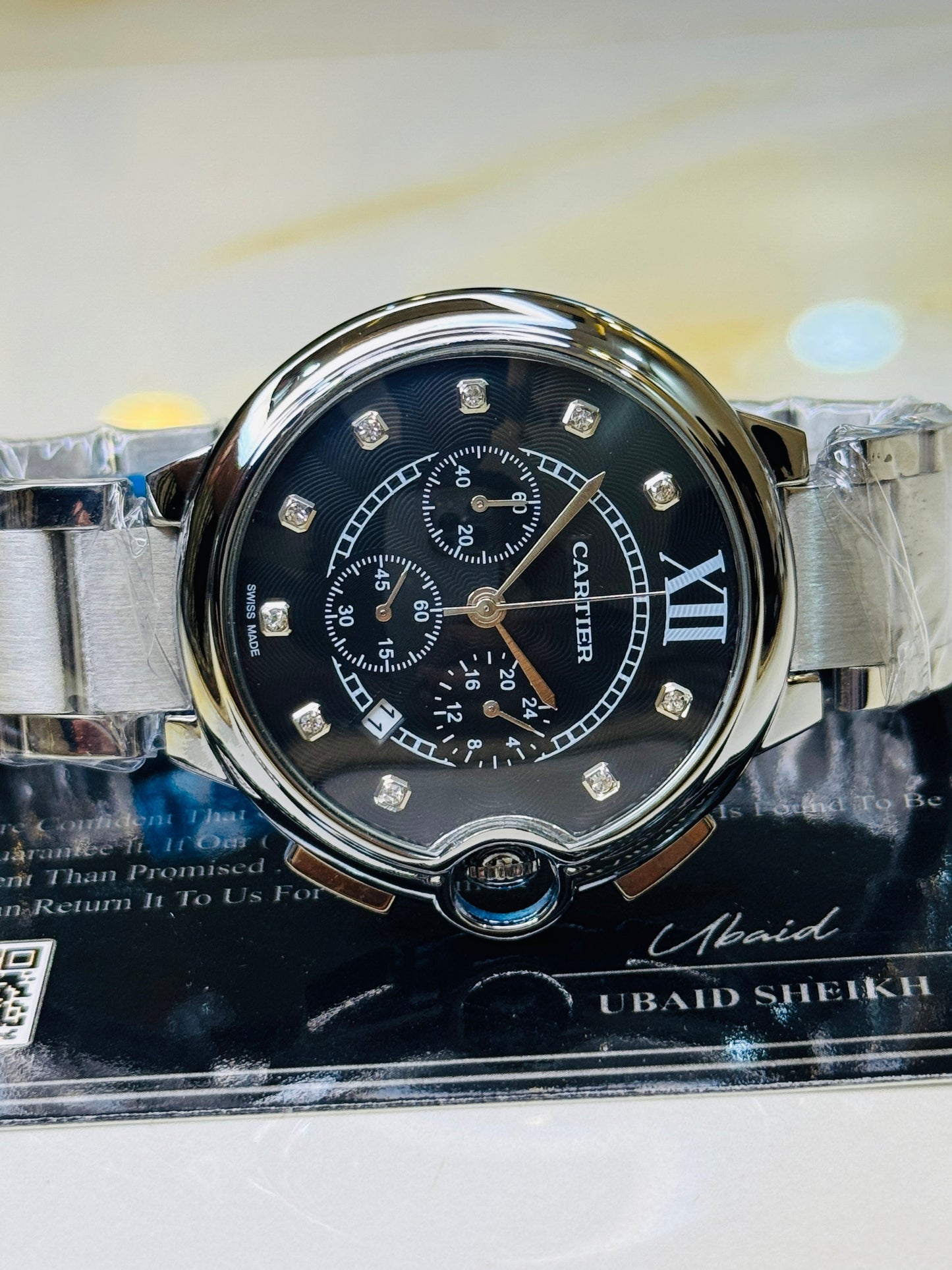 C-1 Silver Black Chain Cart*er Chronograph Dial Watch