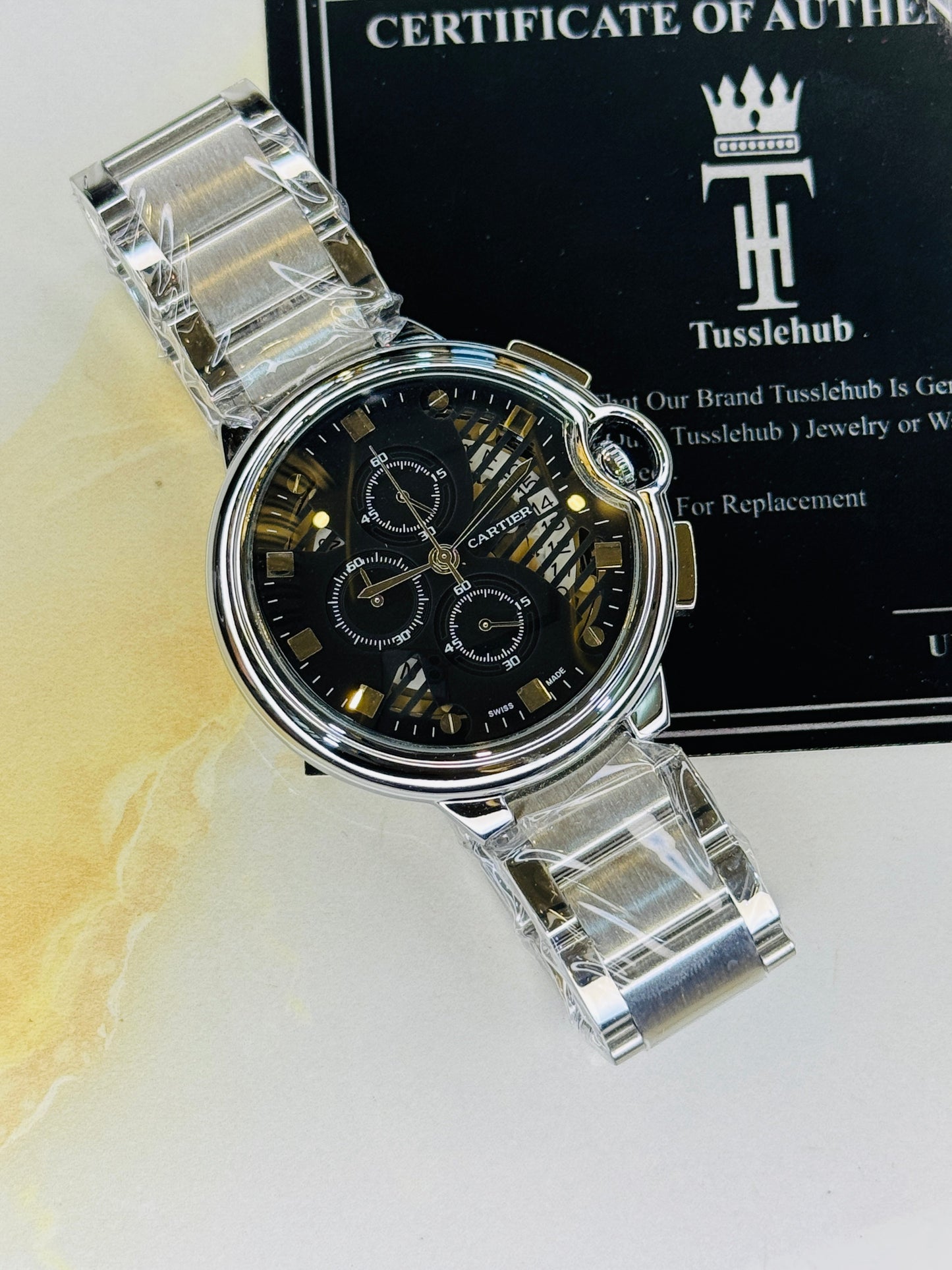 C-2 Silver Black Chain Cart*er Chronograph Dial Watch