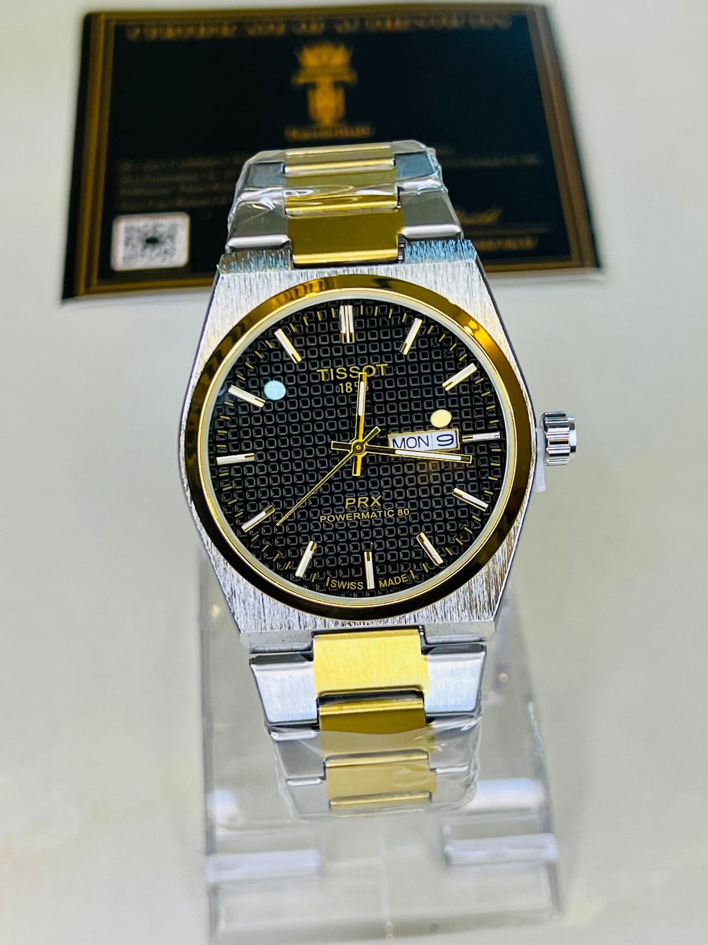 Tissot PRX Silver Gold With Black Textured Dial Watch