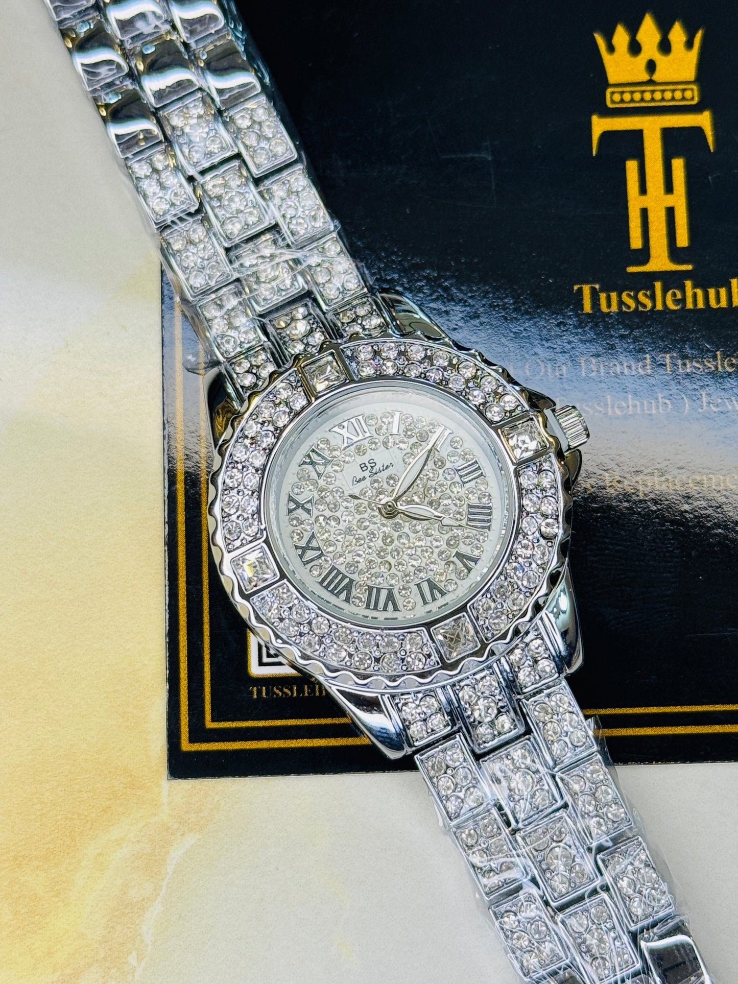 Silver Roman Iced Out Watch For Her