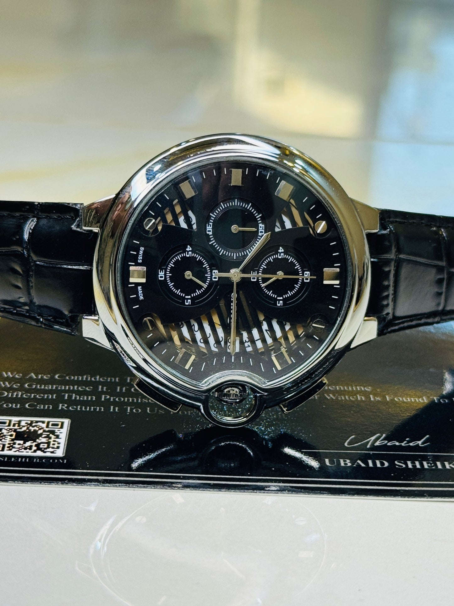 C-2 All Black Leather Cart*er Chronograph Dial Watch