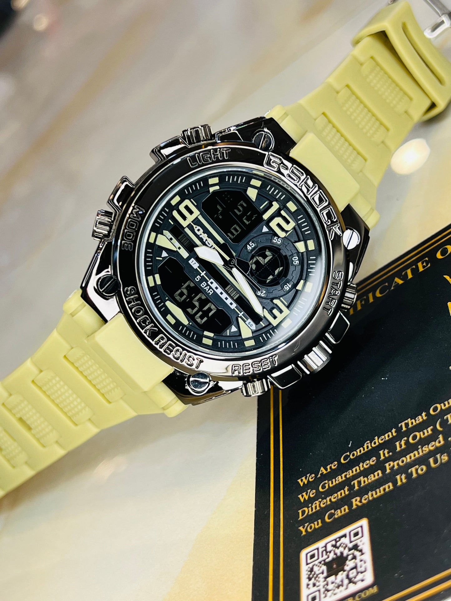 Beige Strap Digital Metal Body Sports Watch