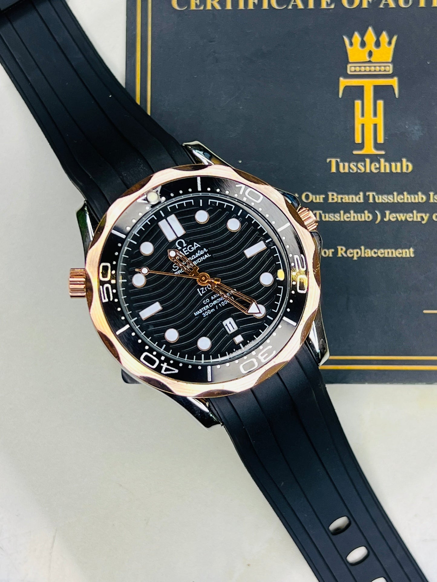 Omega Silicon Strap Black Gold Watch