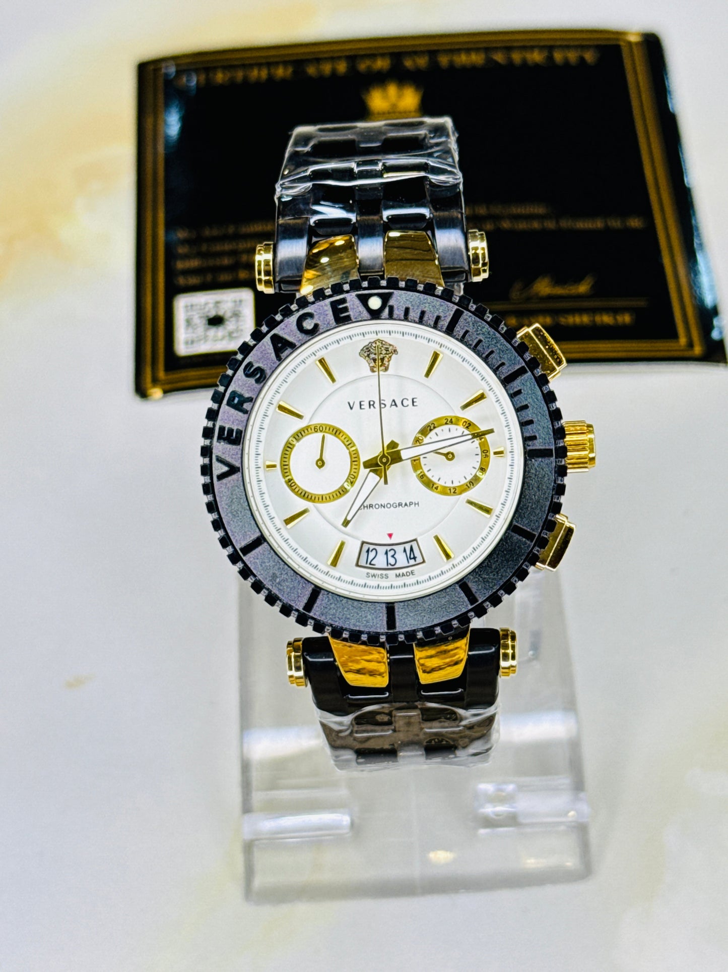 Millionaire Black Versace White Chronograph Dial Watch