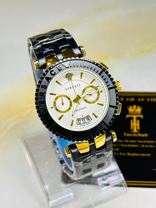 Millionaire Black Versace White Chronograph Dial Watch