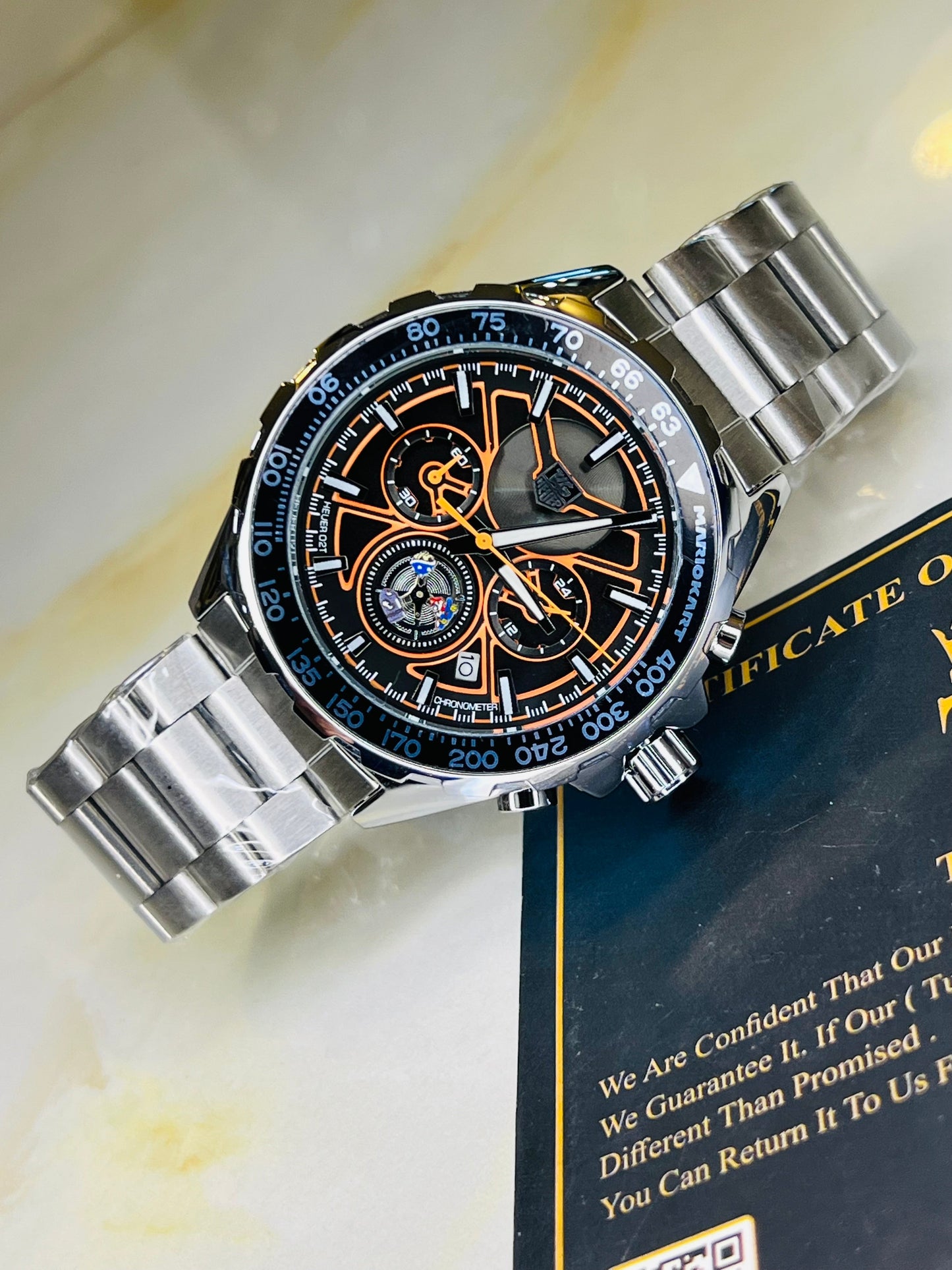 Tag Heur Silver Orange Chronograph Watch