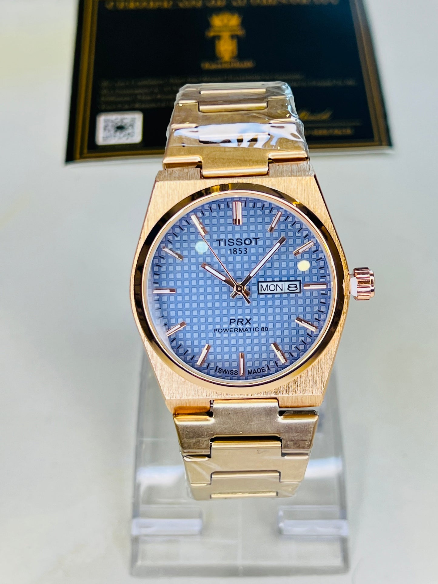 Tissot PRX Rose Gold With Blue Textured Dial Watch