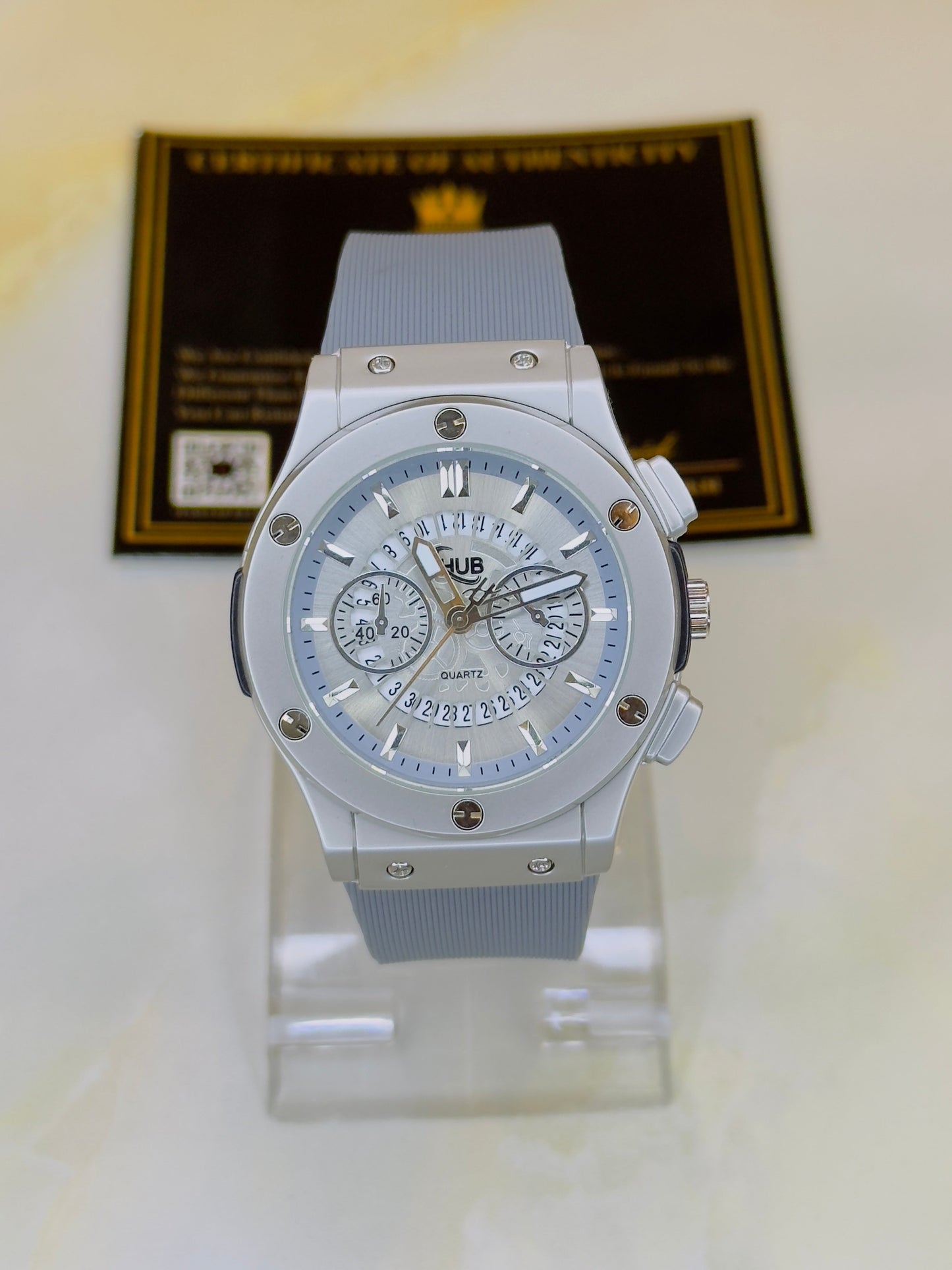 Ash Grey Hologram Hublot Silicone Strap Watch