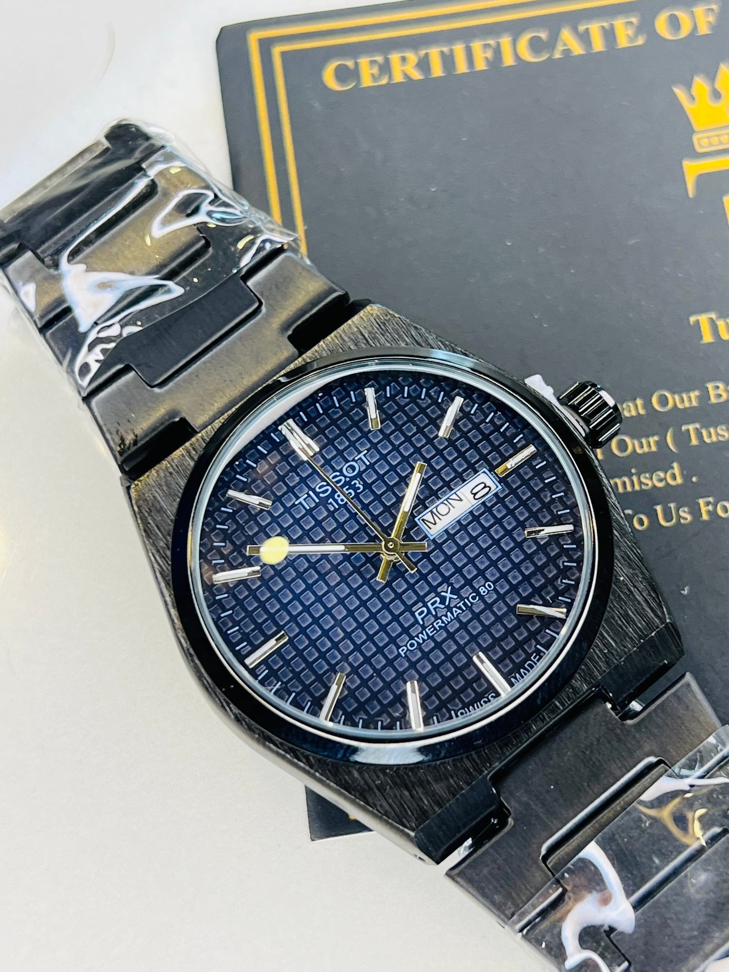 Tissot PRX Black With Deep Blue Textured Dial Watch
