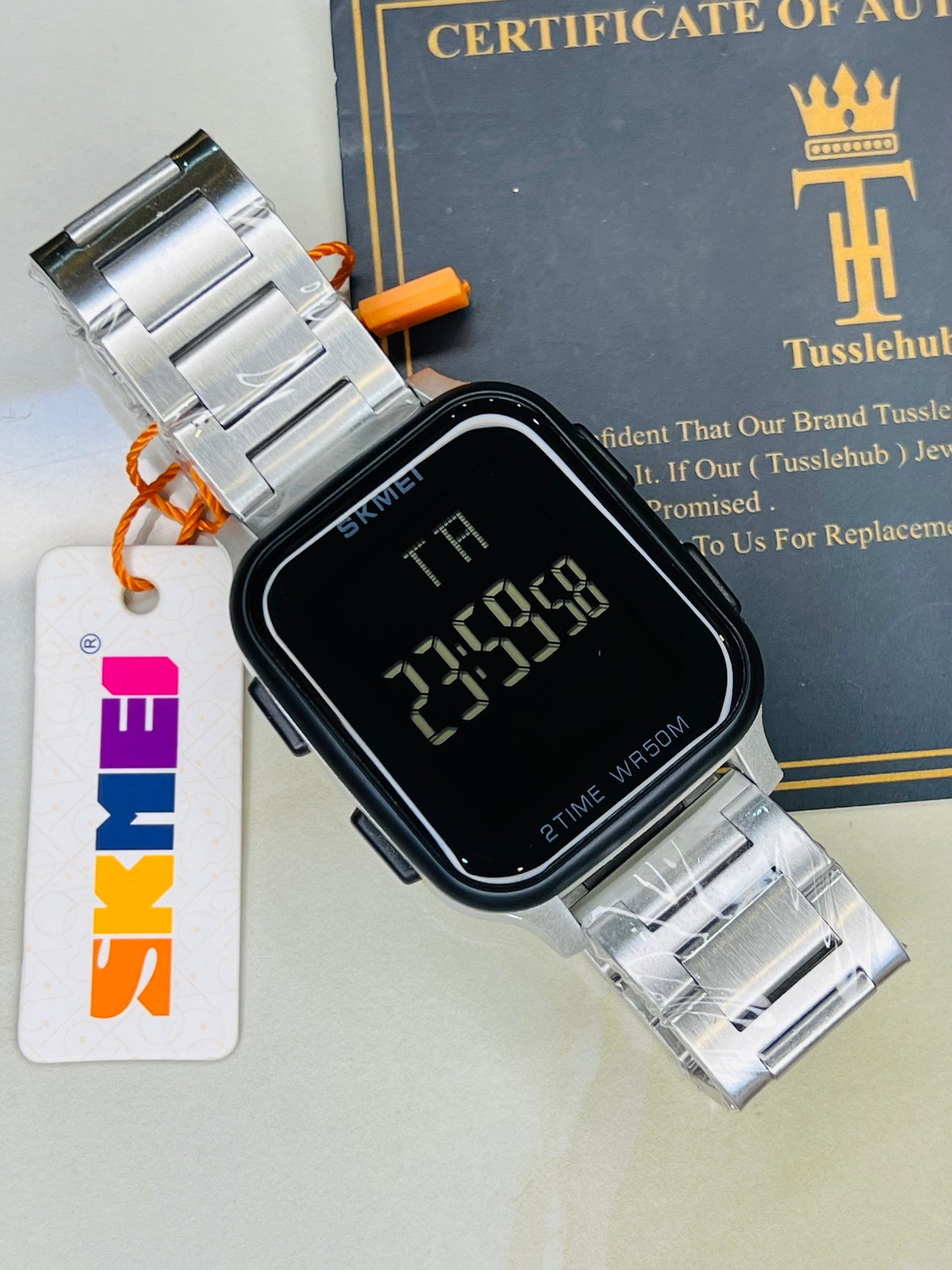 Skmei Silver Black Square 2 Time Watch