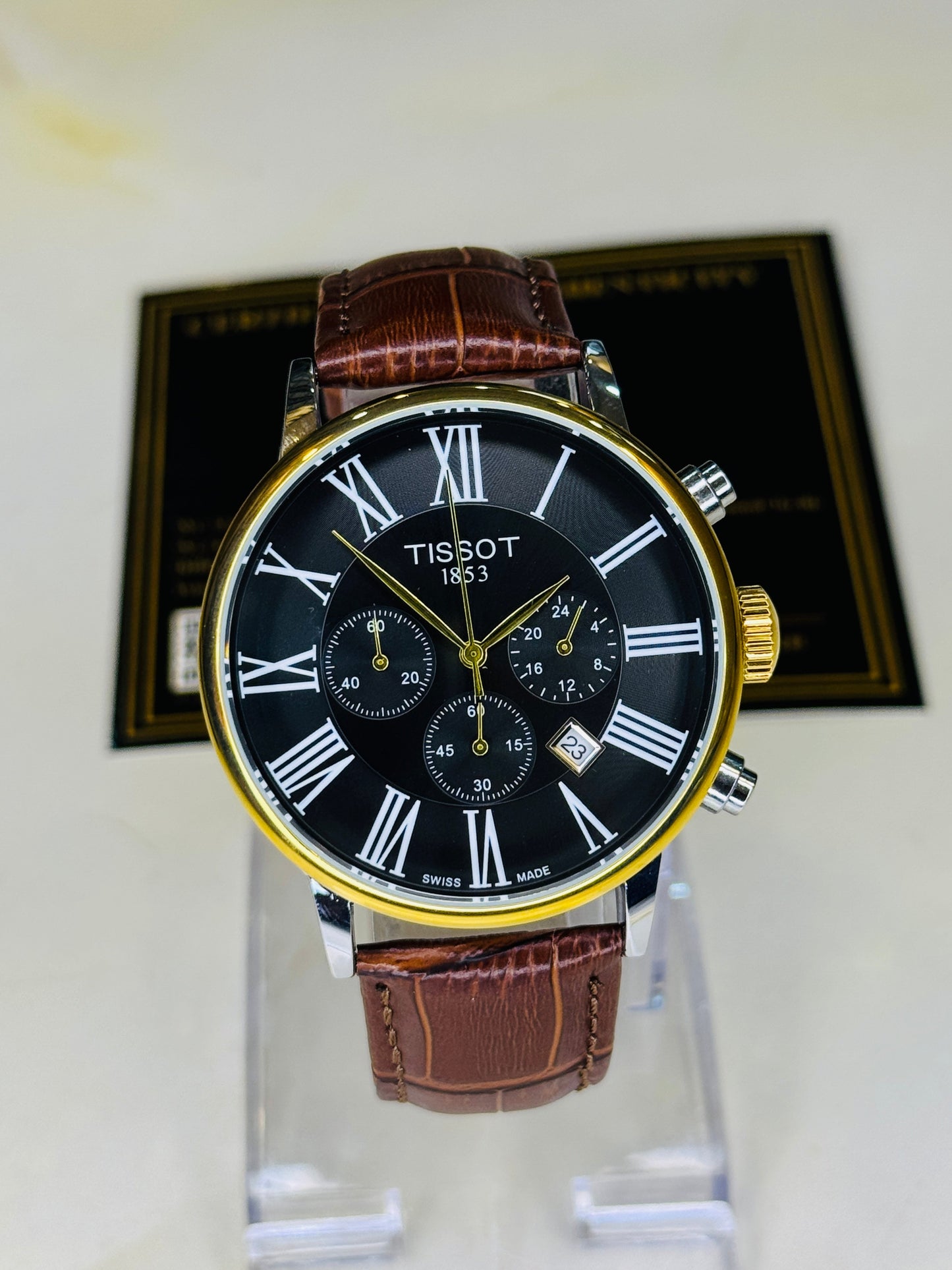Roman Brown Leather Chronograph Dial Tissot Watch