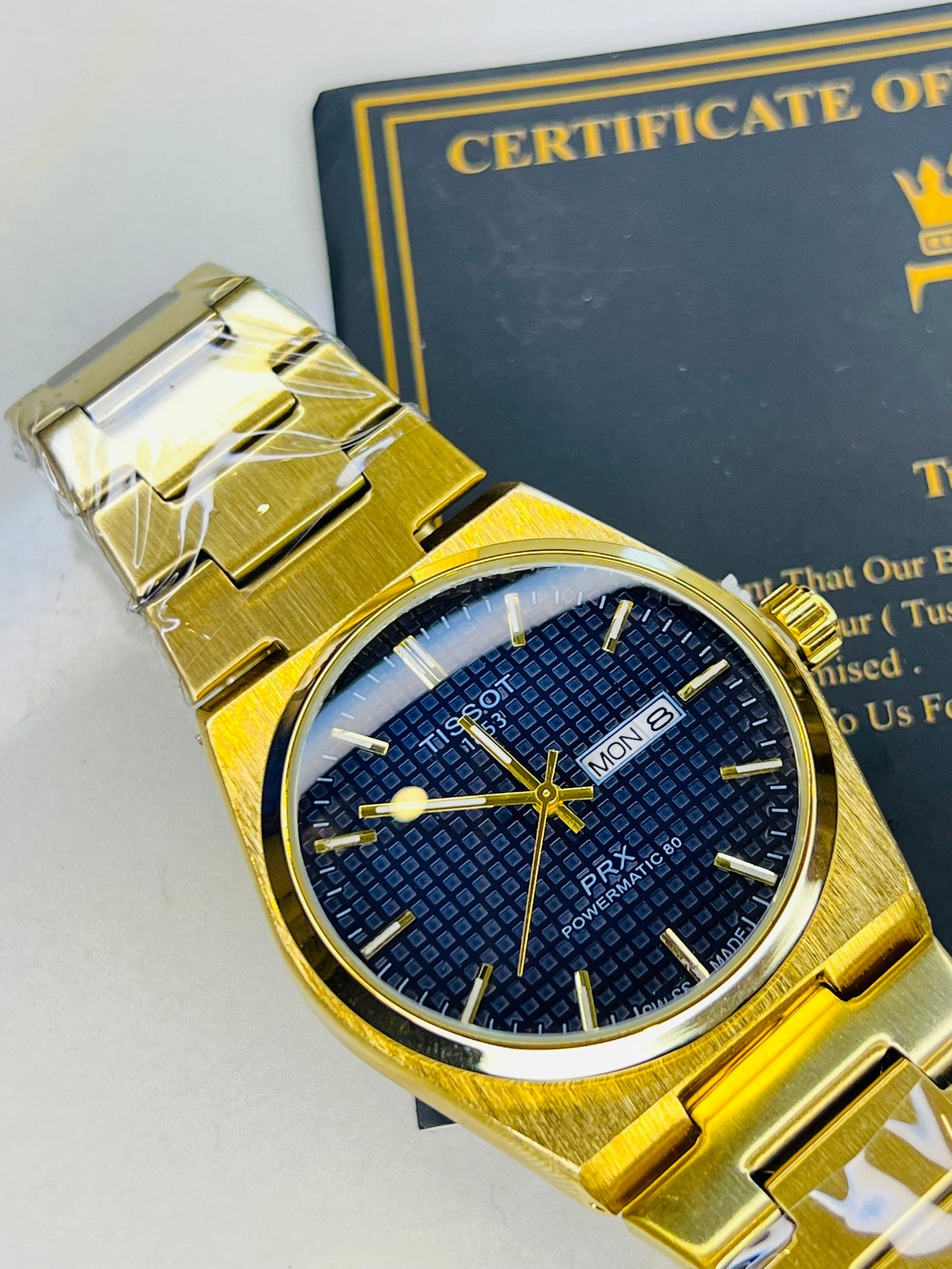 Tissot PRX Gold With Deep Blue Textured Dial Watch