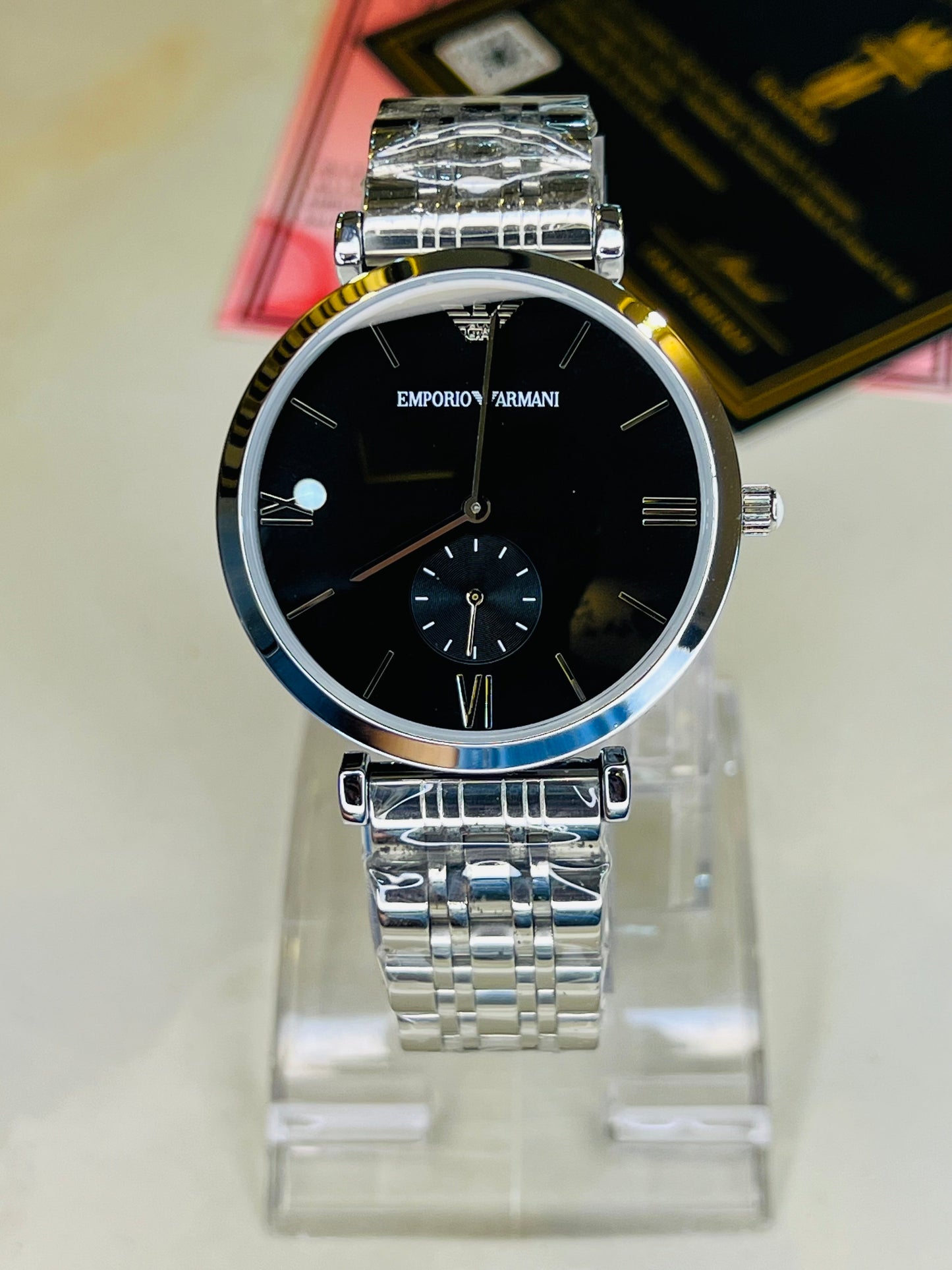 Silver Black Emporio Down Second Watch